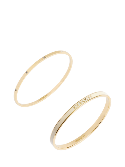 Coach Crystal & Enamel Bangle, Pack of 2, Gold/Chalk
