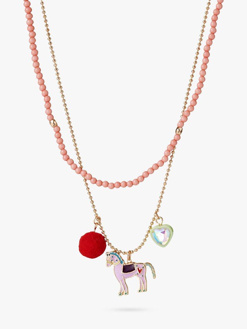 Stych Kids' Unicorn Pom Pom Necklace, Gold/Multi