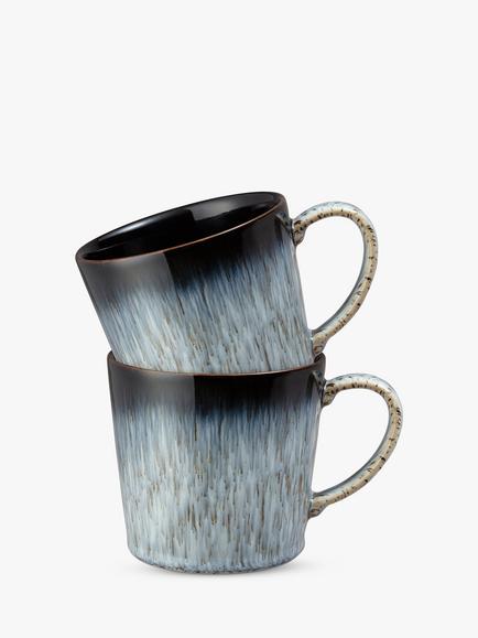 Denby Halo Stoneware Mug, 400ml, Set of 2, Black, Black