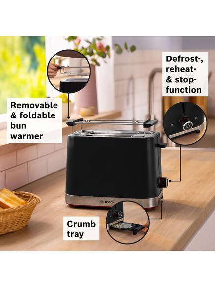 Bosch MyMoment Serene TAT4M, 2 Slice Toaster - view 2, Black