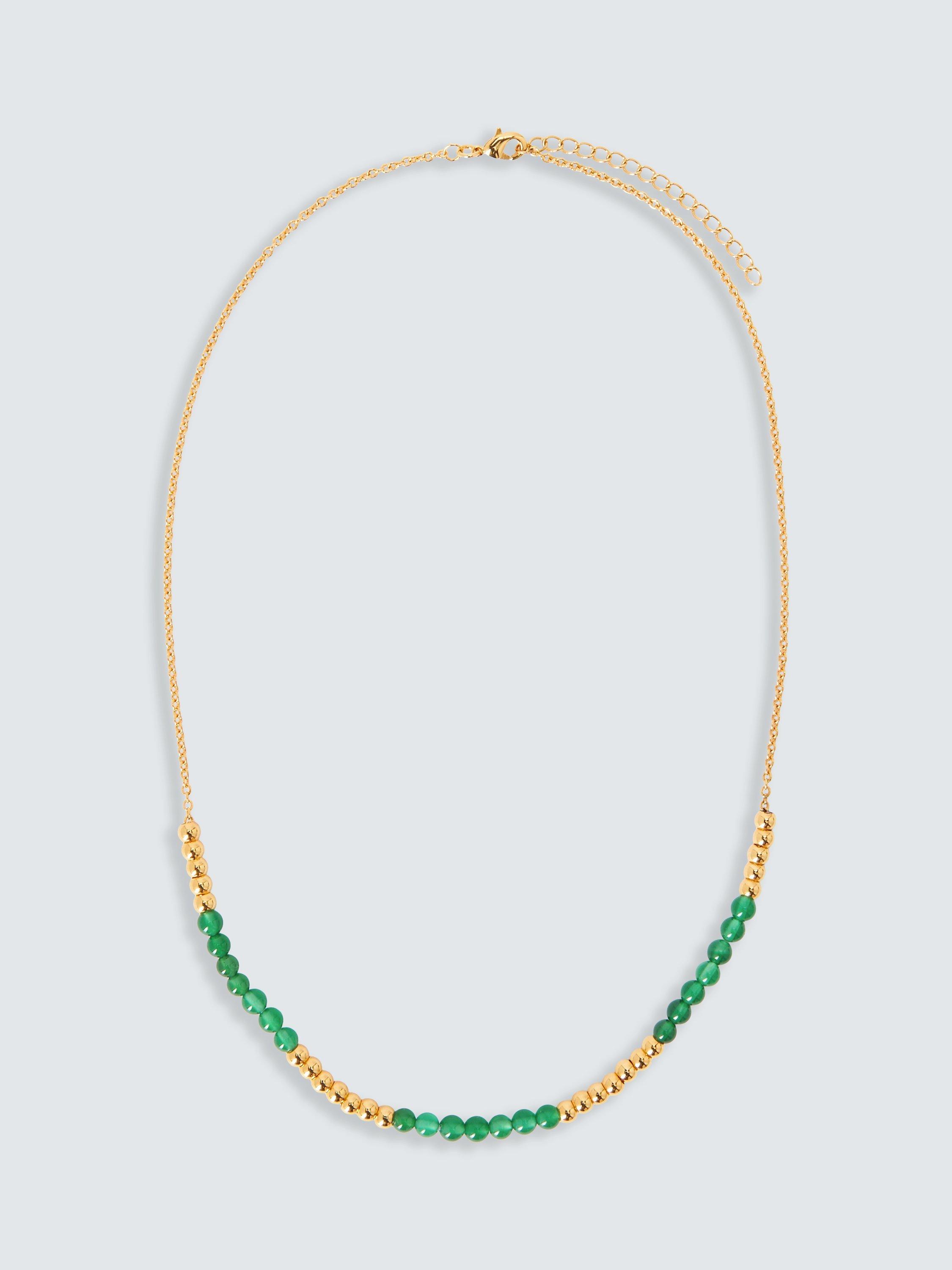 John Lewis Gemstones Agate Beaded Necklace, Yellow Gold/Green