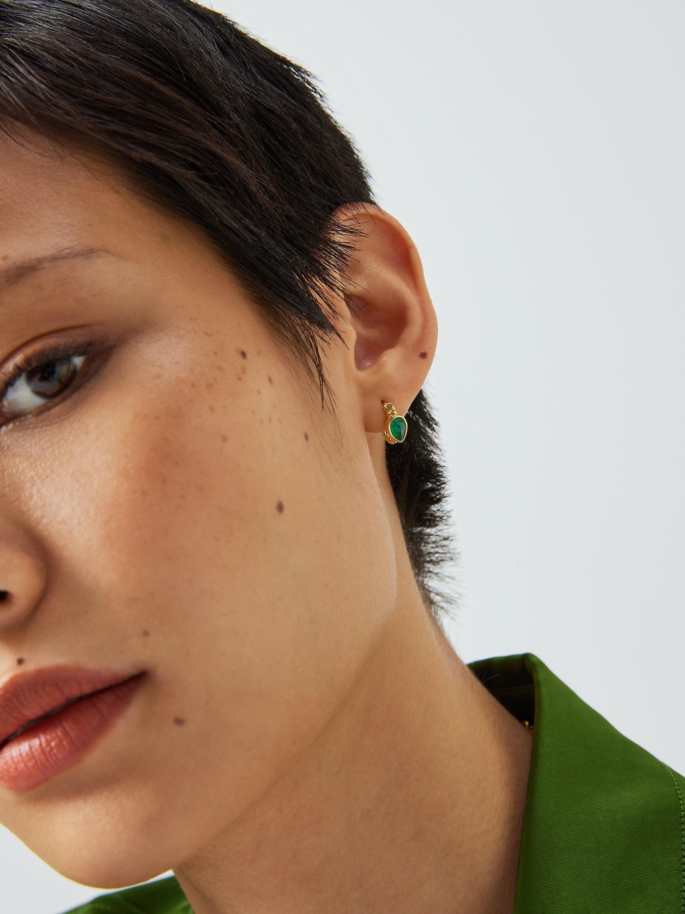 Product image 2 of 4, which shows John Lewis Gemstones Agate Half Hoop Earrings, Gold