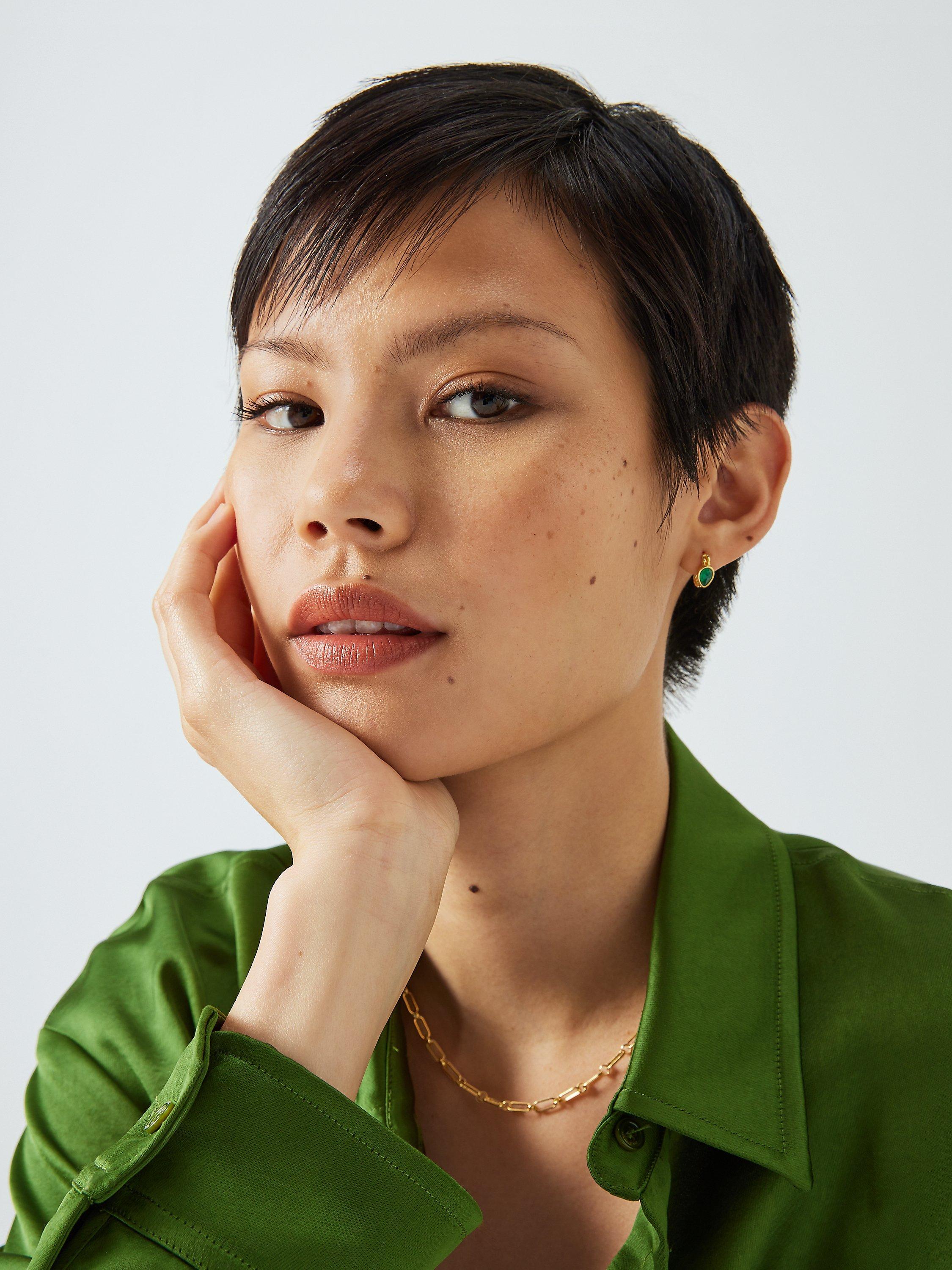 Product image 4 of 4, which shows John Lewis Gemstones Agate Half Hoop Earrings, Gold