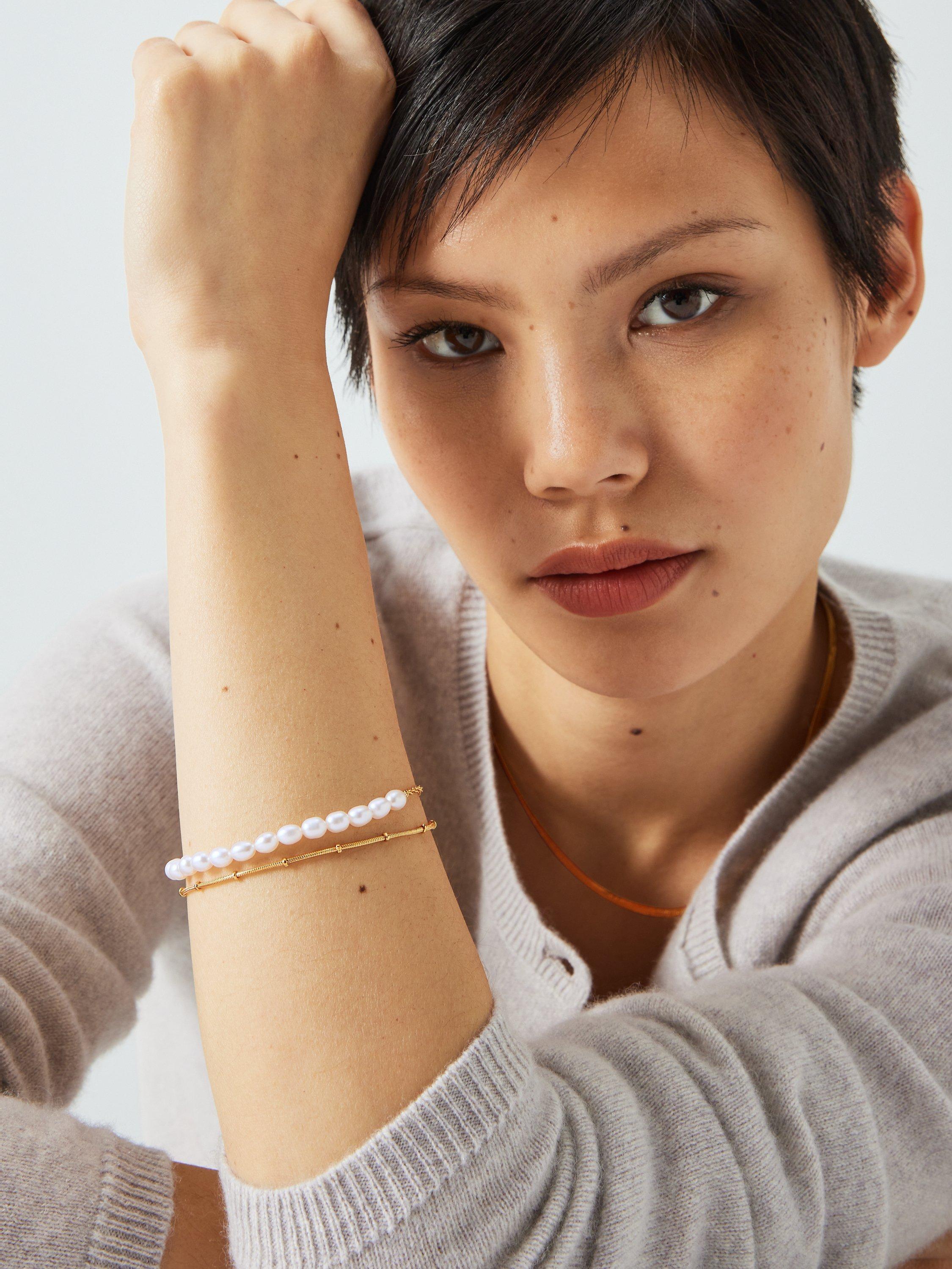 Product image 2 of 4, which shows John Lewis Gemstones & Pearls Fine Pearl Bracelet, Gold