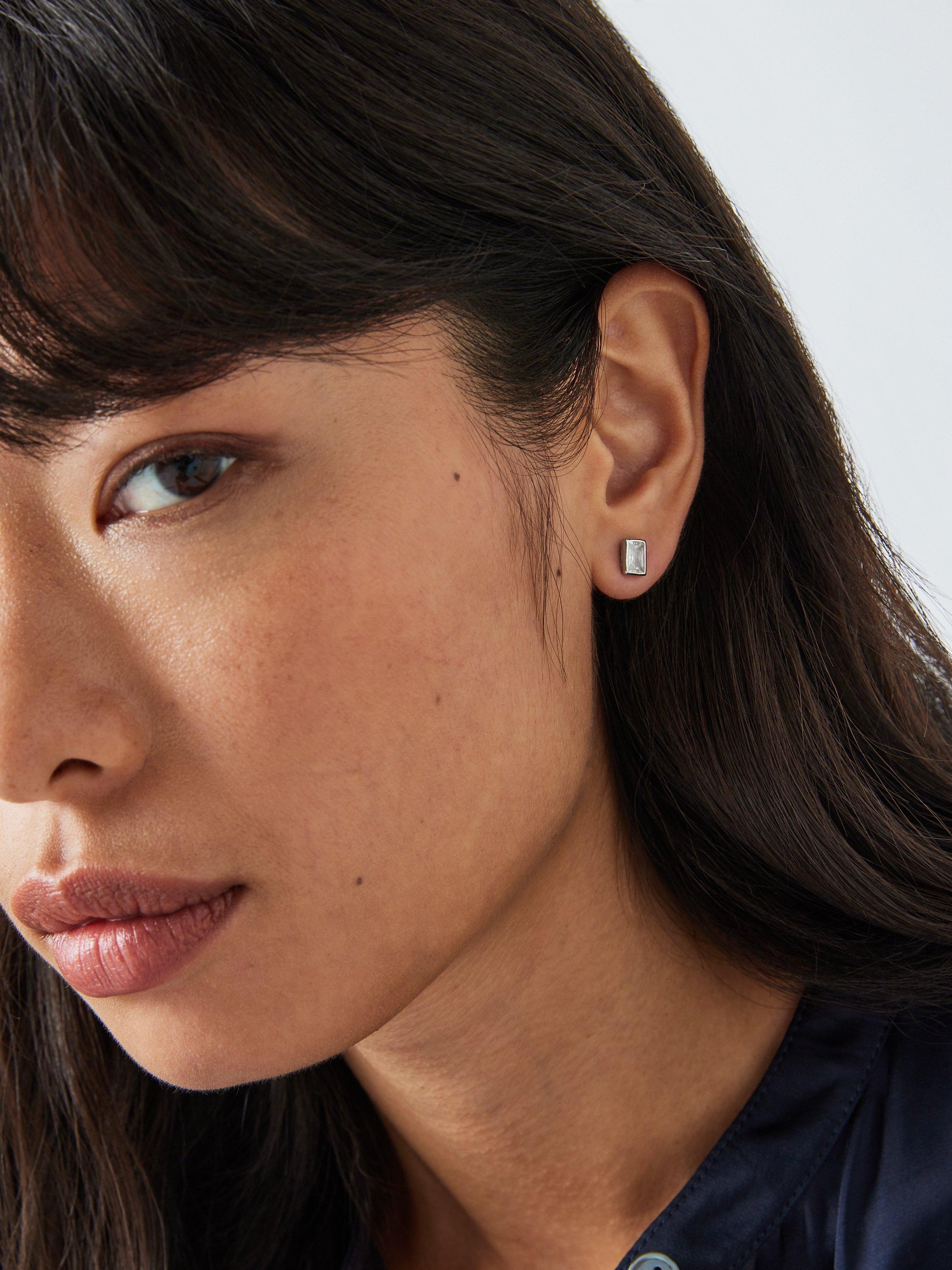Product image 2 of 3, which shows John Lewis Earring Edit Baguette Cubic Zirconia Rub Over Stud Earrings, Silver