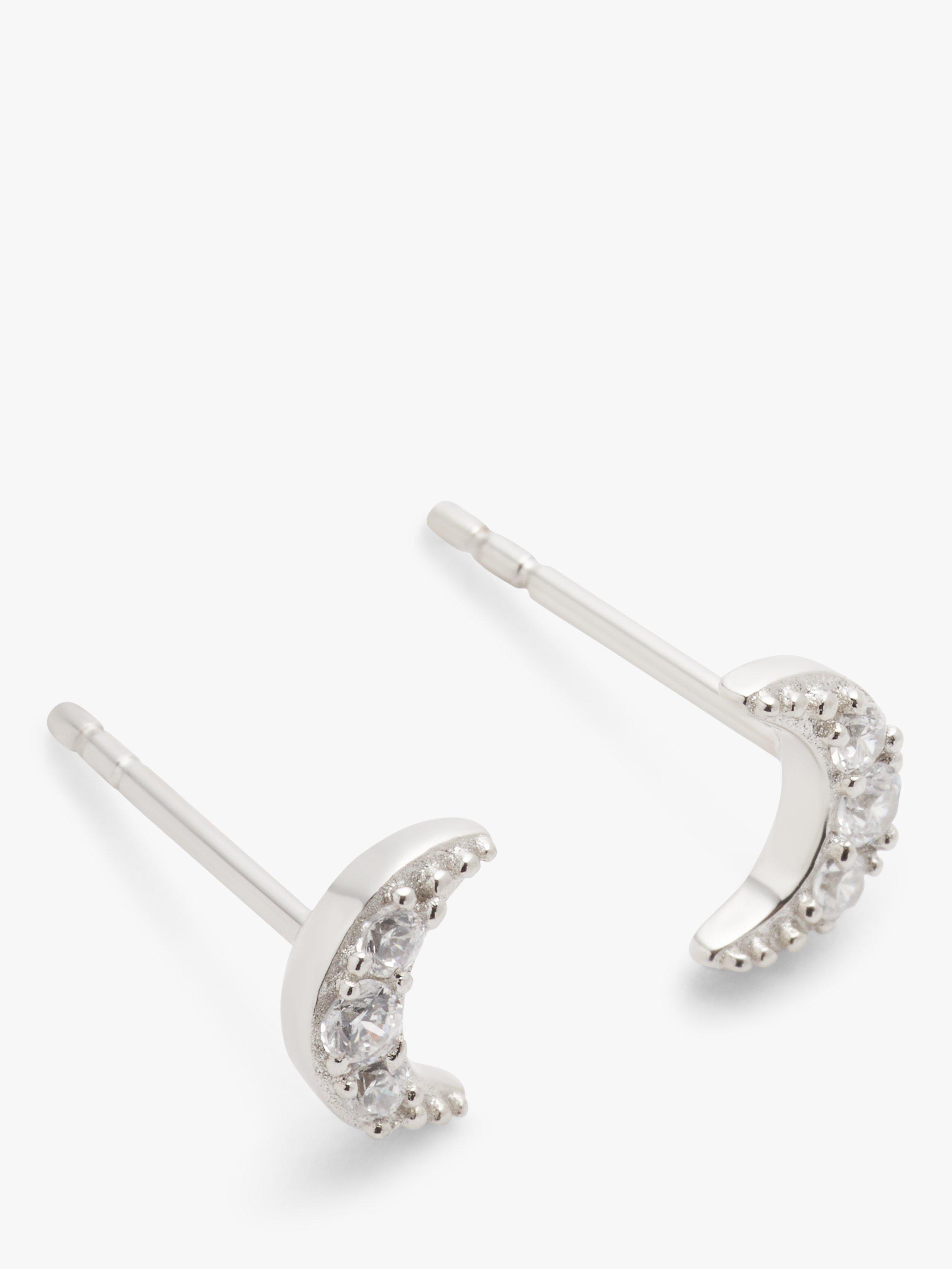Product image 1 of 3, which shows John Lewis Earring Edit Cubic Zirconia Crescent Moon Stud Earrings, Silver
