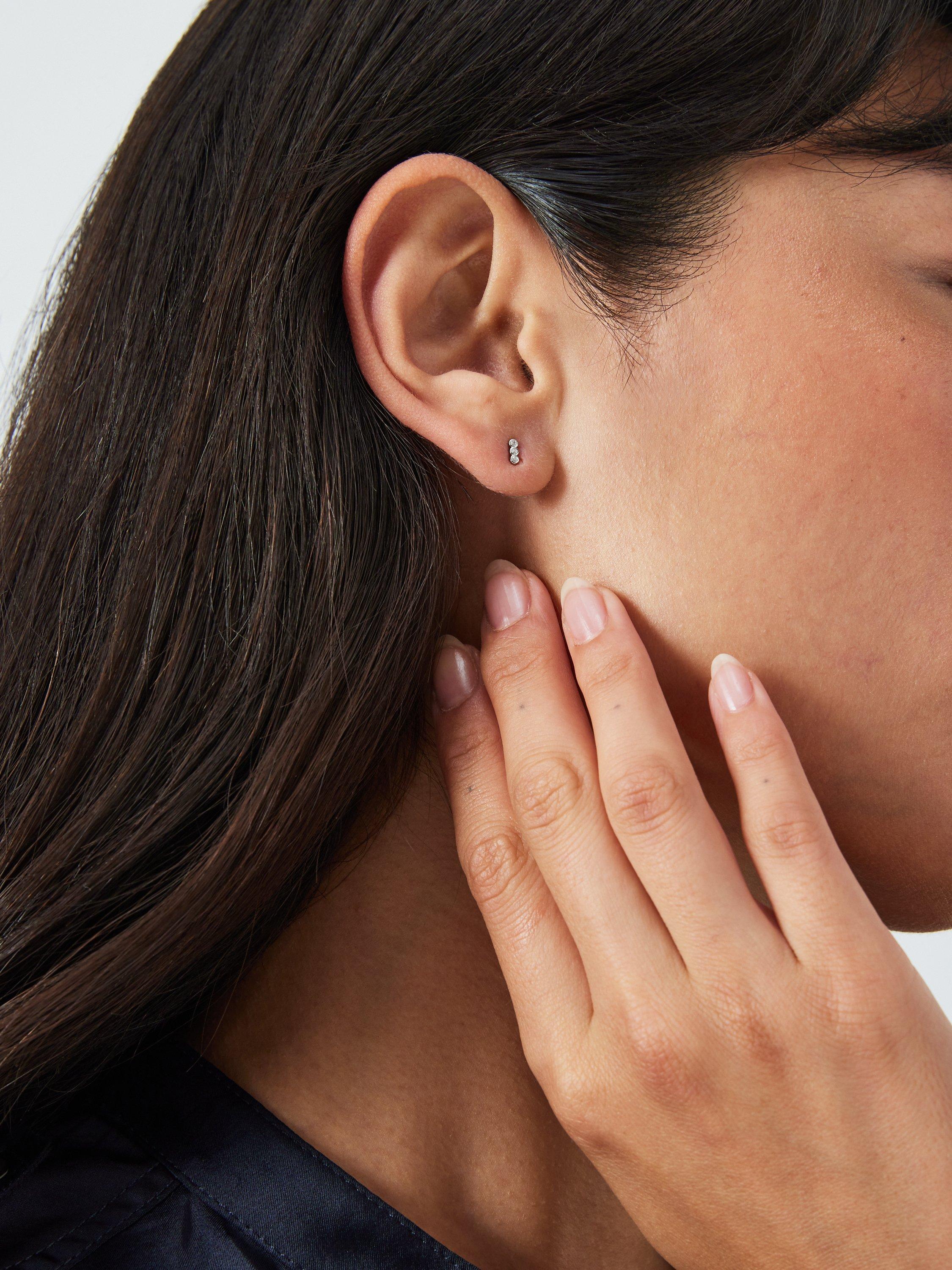Product image 2 of 3, which shows John Lewis Earring Edit Triple Cubic Zirconia Stud Earrings, Silver