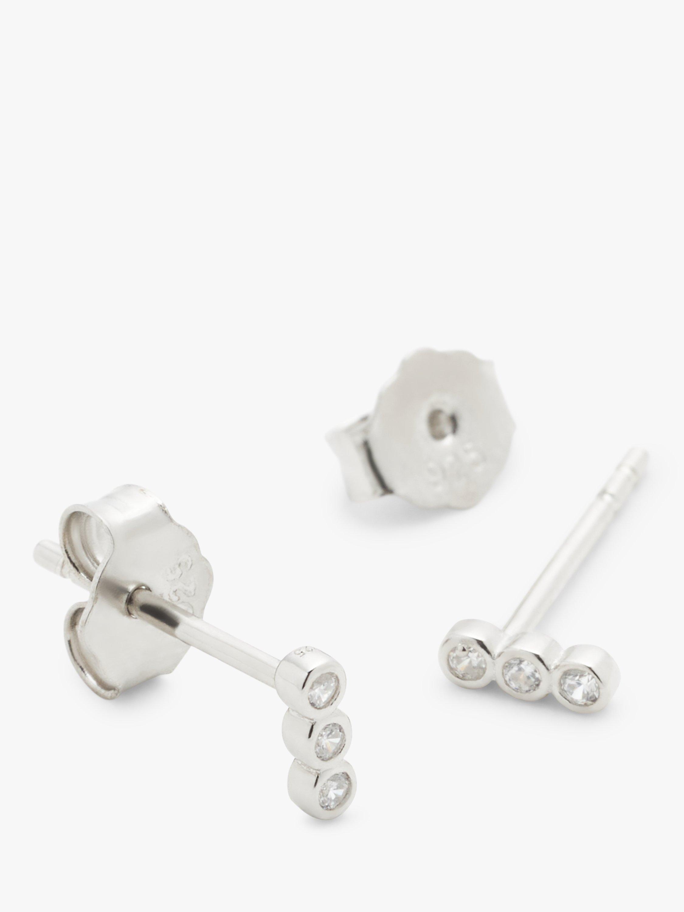 Product image 3 of 3, which shows John Lewis Earring Edit Triple Cubic Zirconia Stud Earrings, Silver