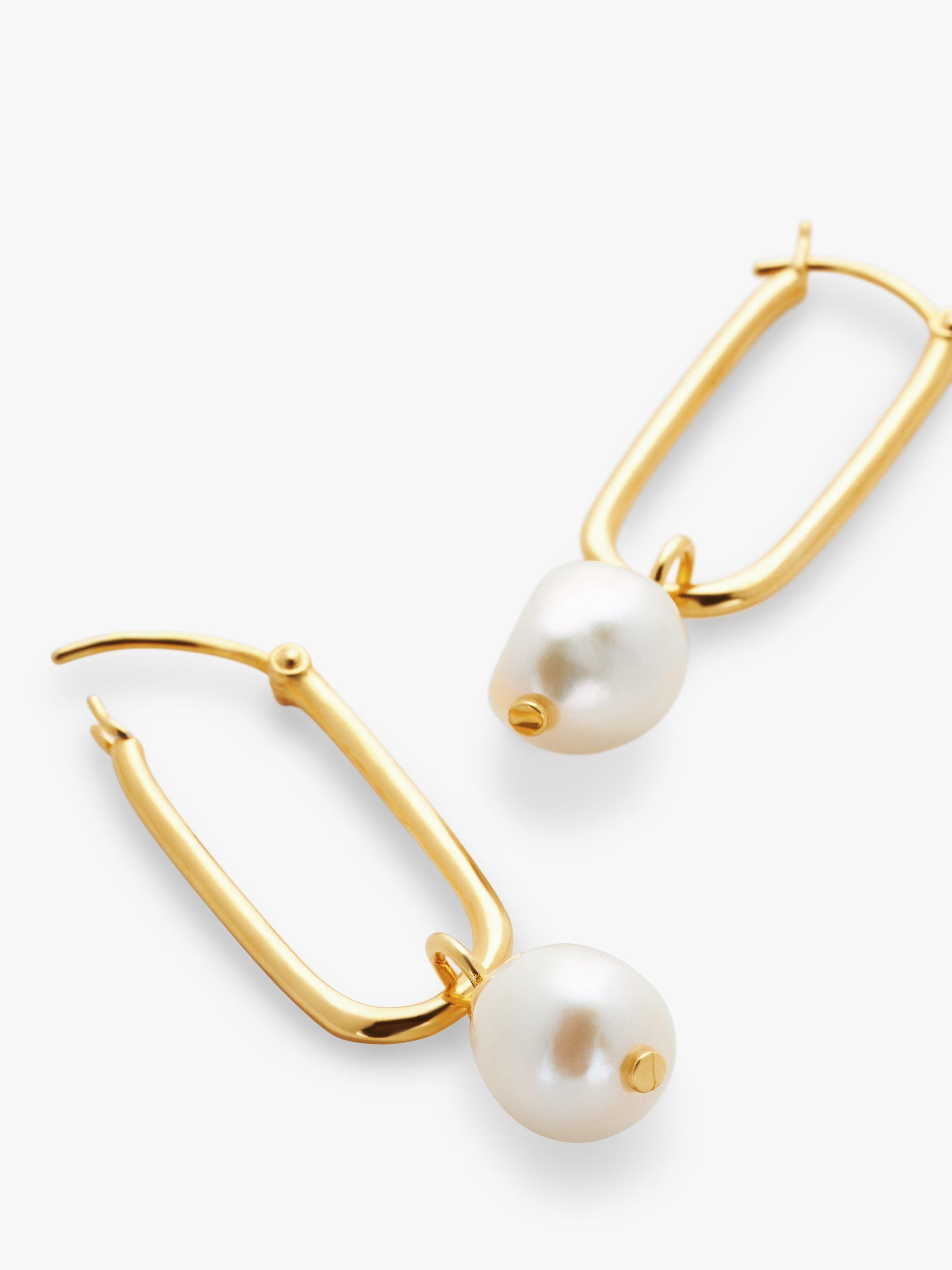 Product image 3 of 4, which shows John Lewis Gemstones & Pearls Baroque Pearl Drop Earrings, Gold