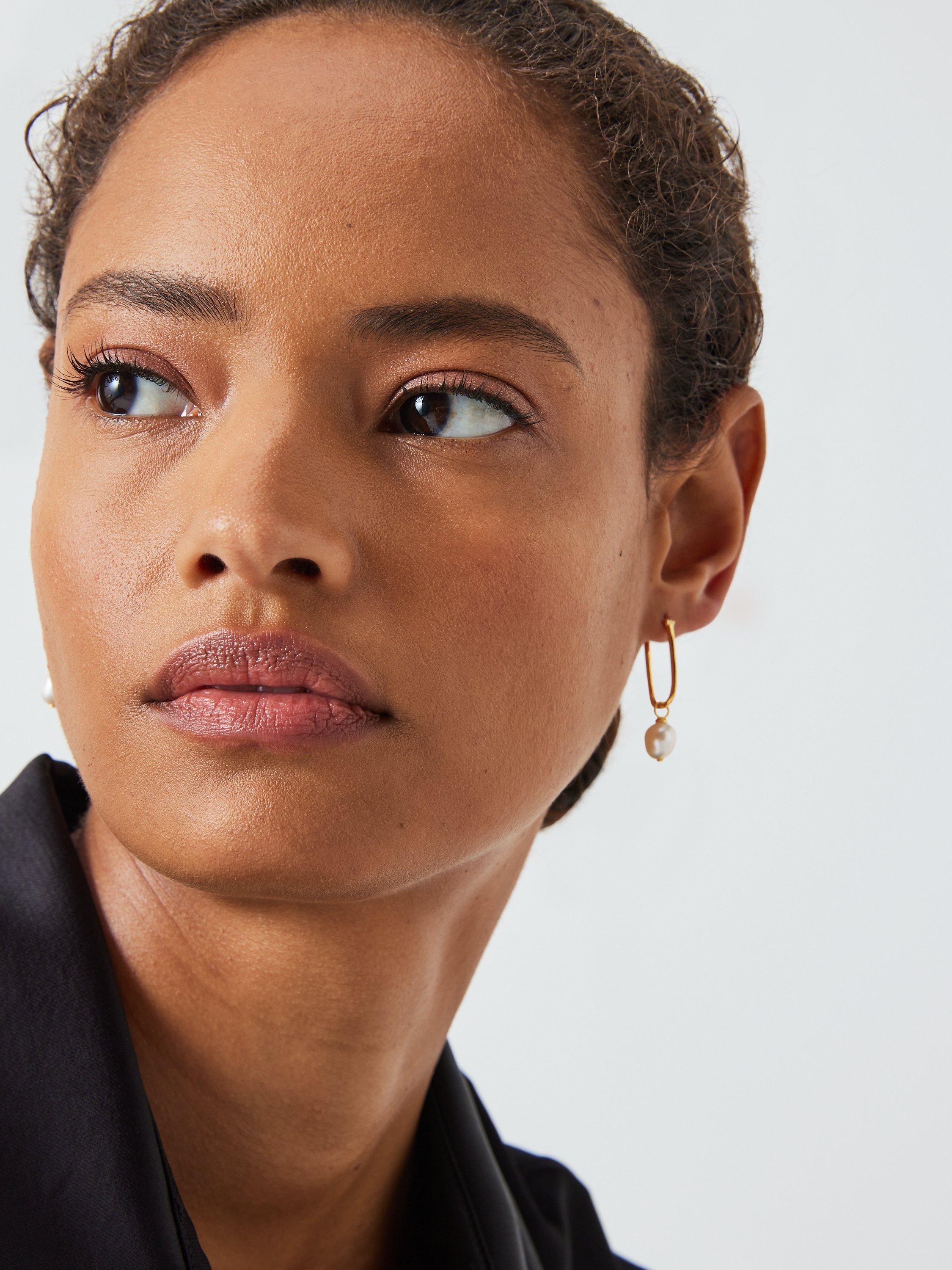 Product image 4 of 4, which shows John Lewis Gemstones & Pearls Baroque Pearl Drop Earrings, Gold