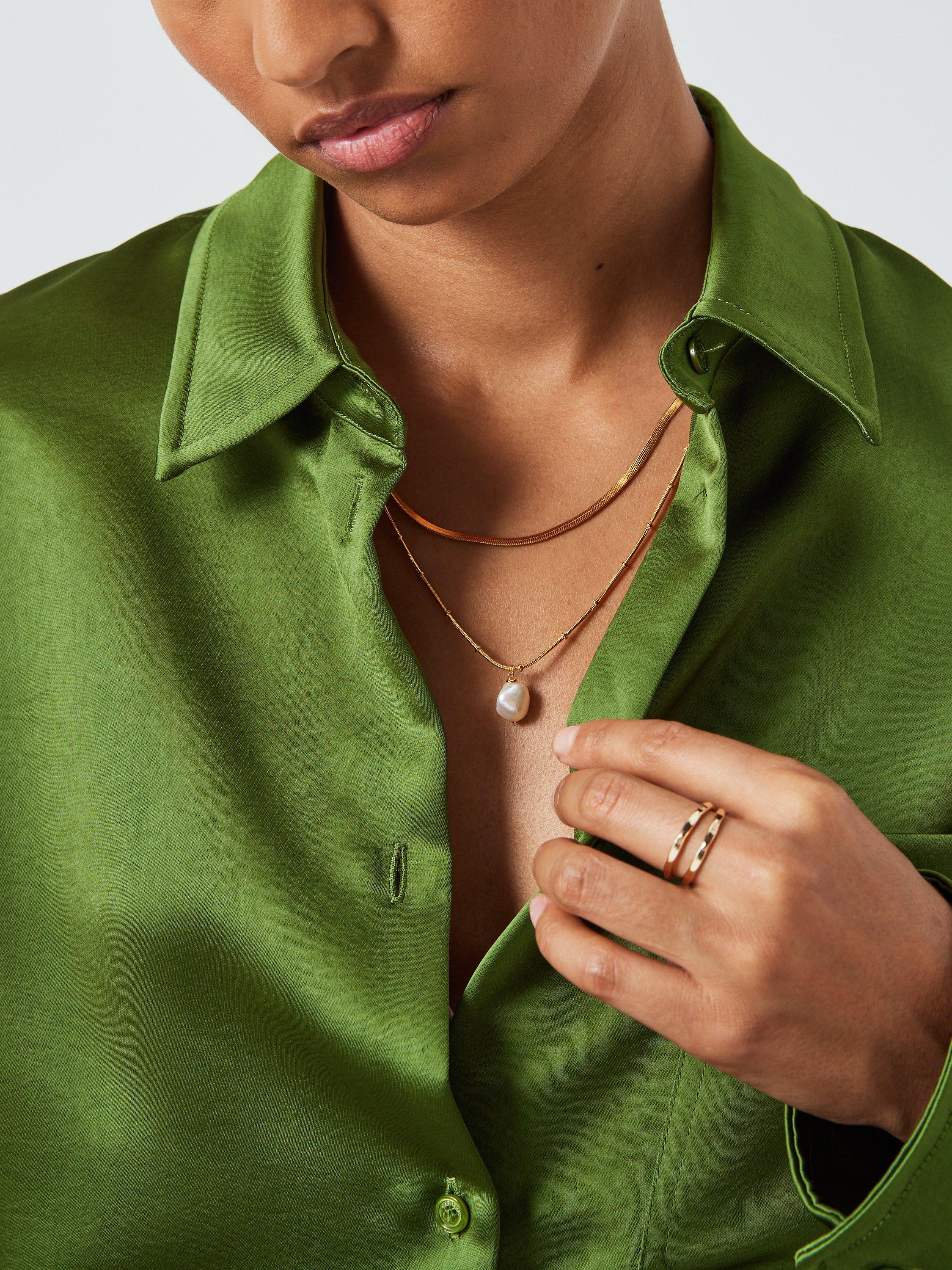 Product image 2 of 4, which shows John Lewis Gemstones & Pearls Baroque Pearl Double Row Layered Necklace, Gold