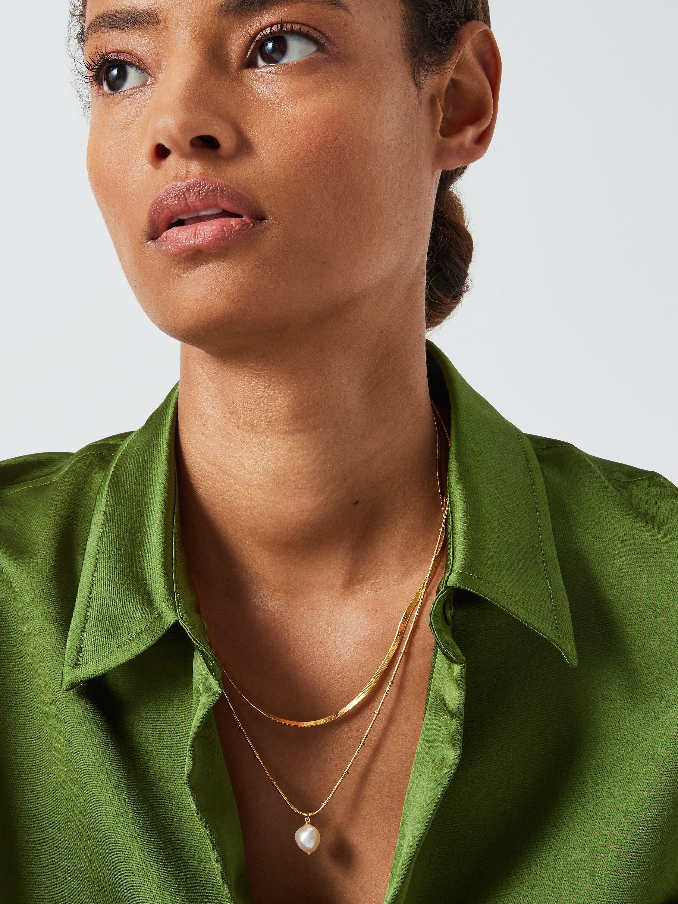 Product image 4 of 4, which shows John Lewis Gemstones & Pearls Baroque Pearl Double Row Layered Necklace, Gold
