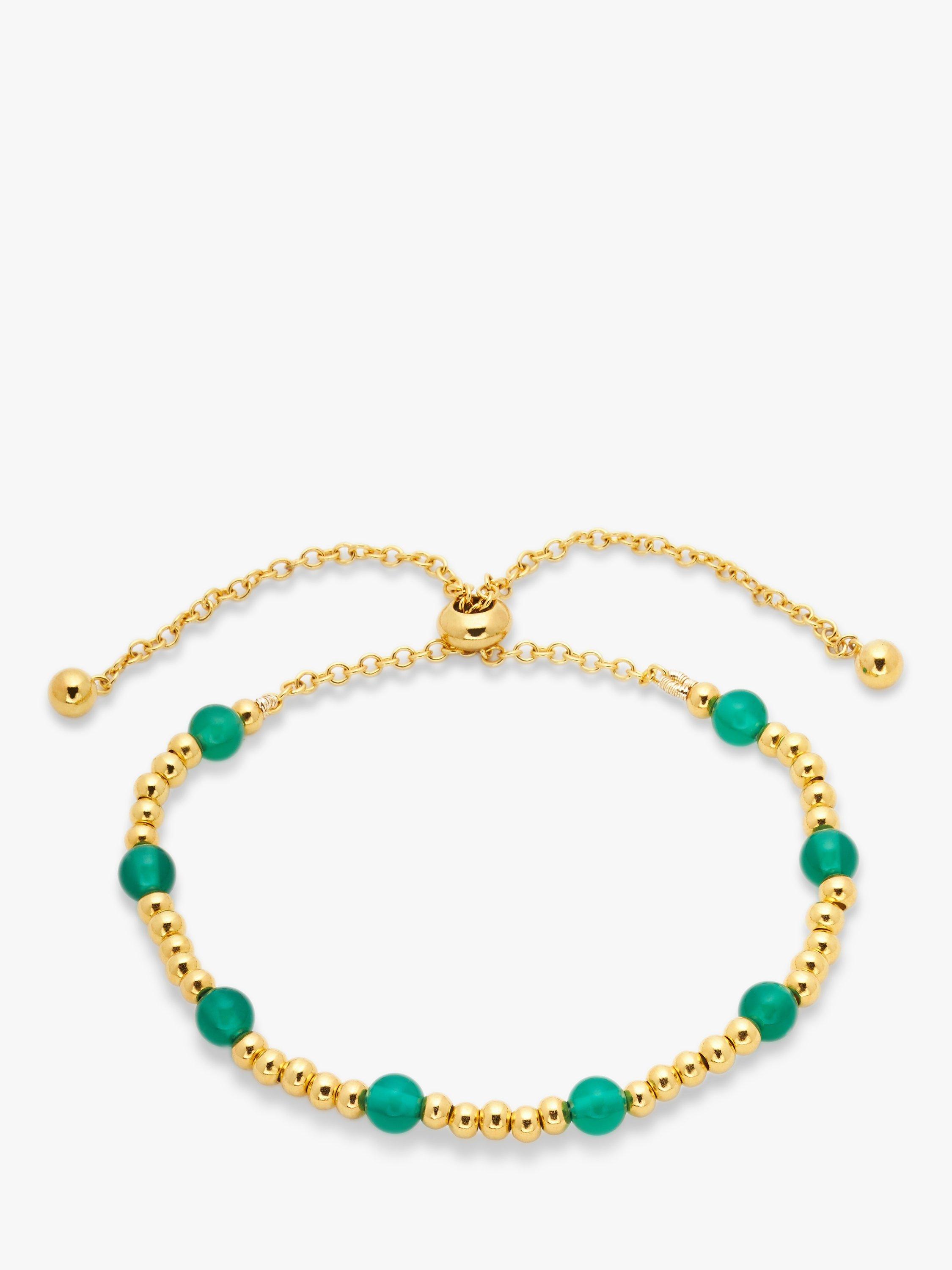 Product image 1 of 4, which shows John Lewis Gemstones Green Agate Beaded Slider Bracelet, Gold