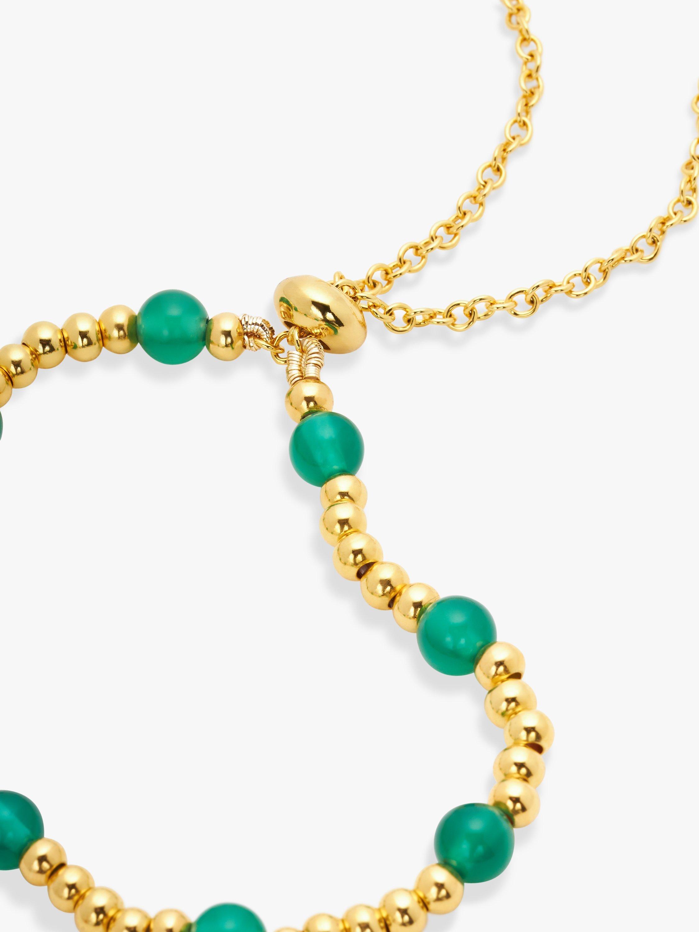 Product image 3 of 4, which shows John Lewis Gemstones Green Agate Beaded Slider Bracelet, Gold