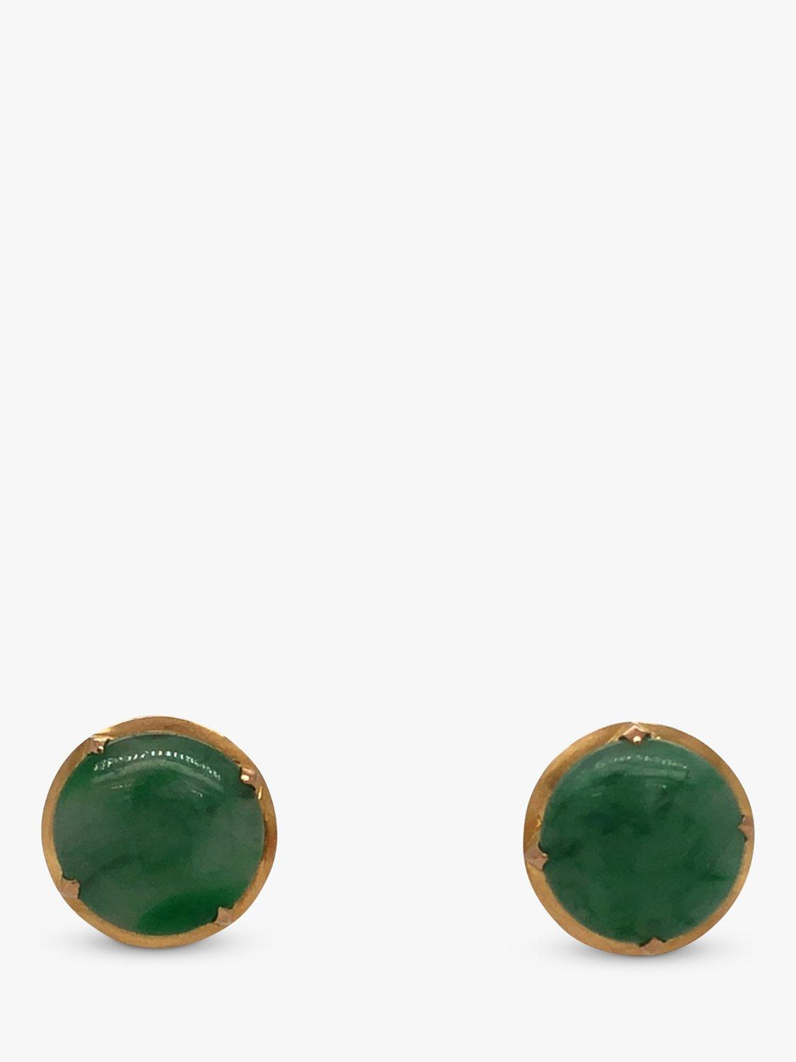 Vintage Fine Jewellery Pre-Loved 18ct Gold Jade Round Stud Earrings