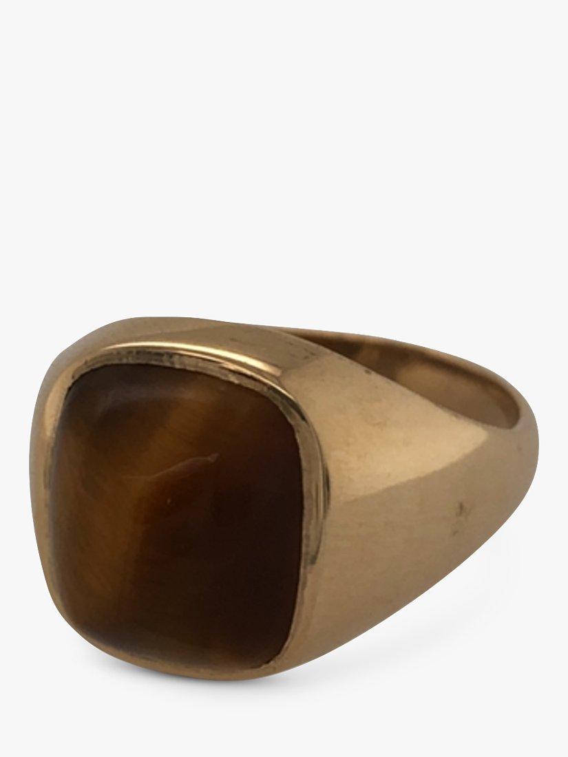 Vintage Fine Jewellery Pre-Loved 9ct Gold Cushion Cut Tiger's Eye Rubover Ring, Dated London 1971