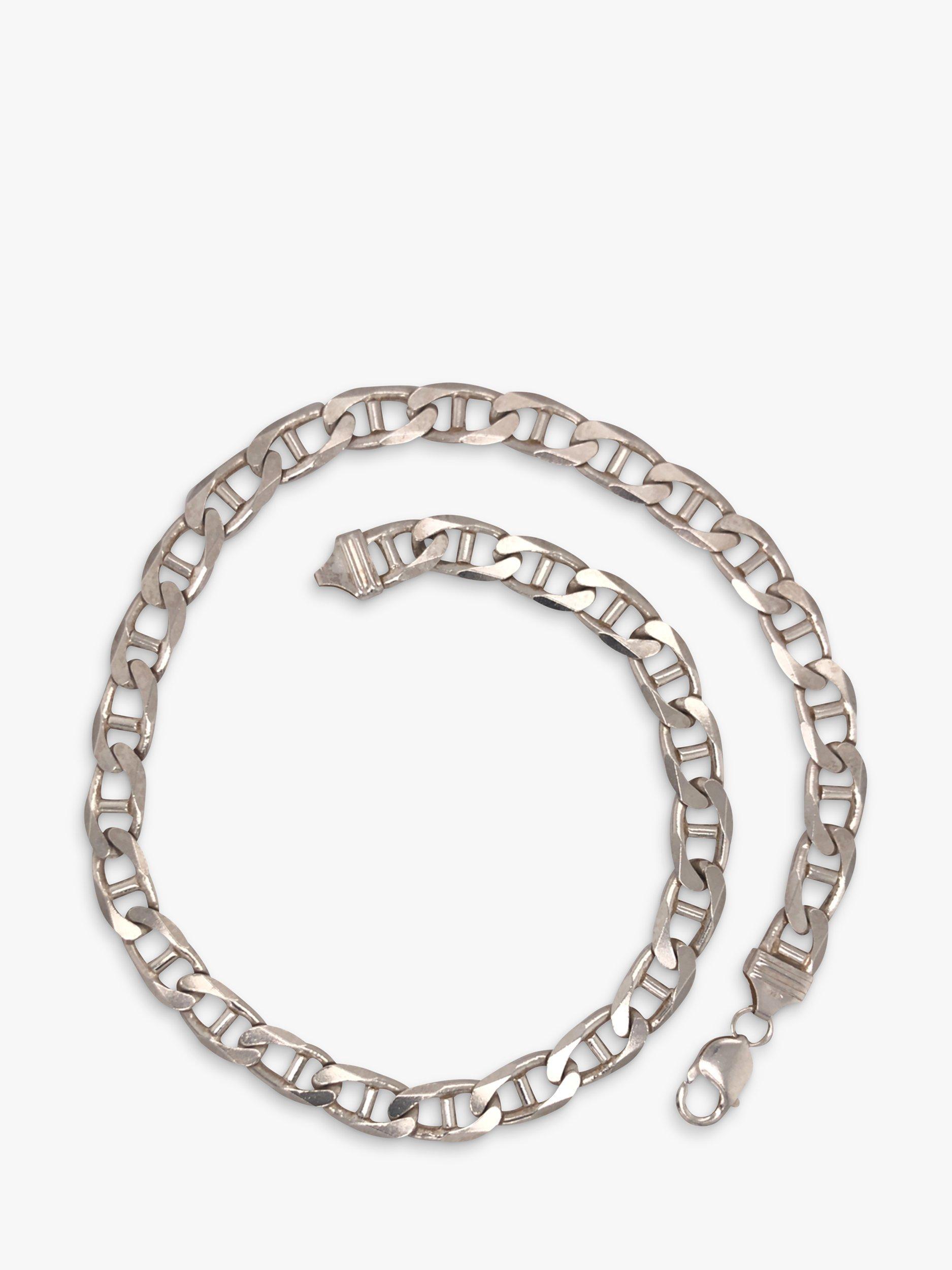 Vintage Fine Jewellery Pre-Loved Silver Flat Curb Link Chain Necklace, Dated Circa 1980s