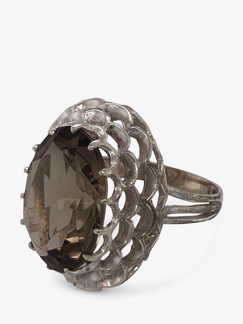 Vintage Fine Jewellery Pre-Loved Silver Oval Smoky Quartz Fancy Ring, Dated London 1975