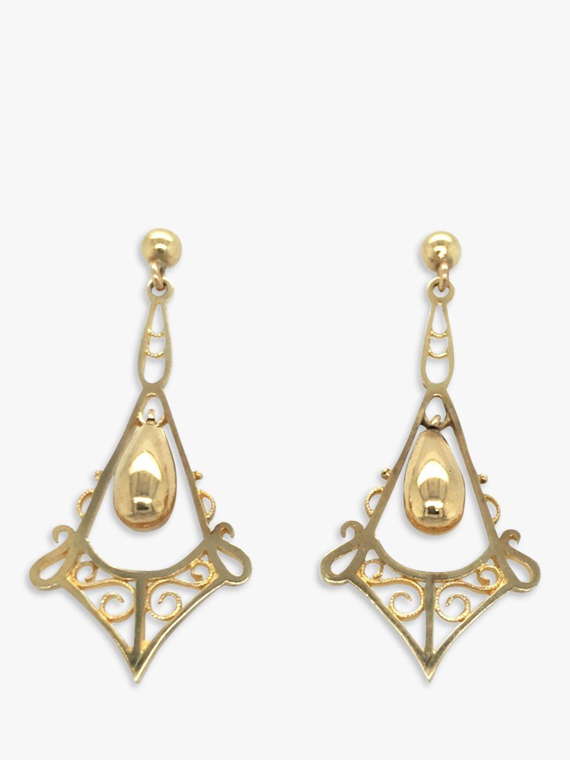Vintage Fine Jewellery Pre-Loved 9ct Gold Ornate Drop Earrings