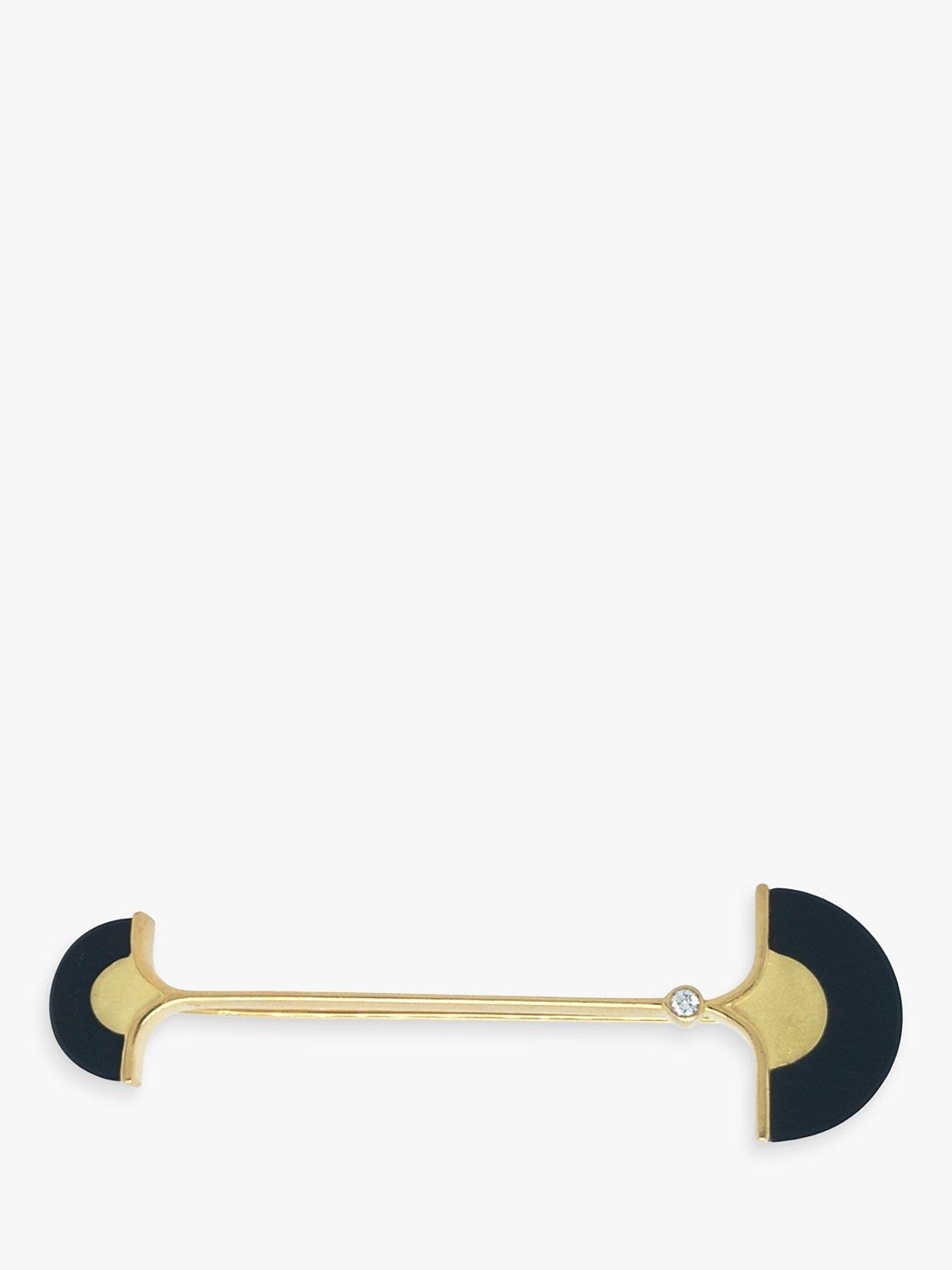 Vintage Fine Jewellery Pre-Loved 18ct Gold Onyx and Diamond Bar Brooch, Dated Sheffield 1987