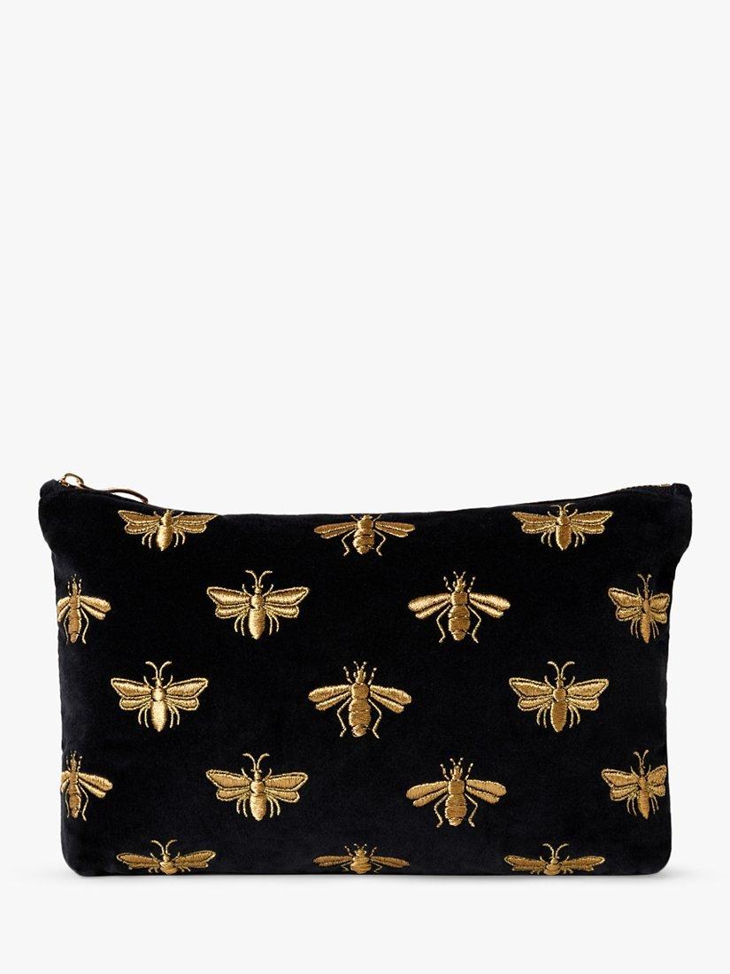 Elizabeth Scarlett Honey Bees Velvet Pouch, Charcoal