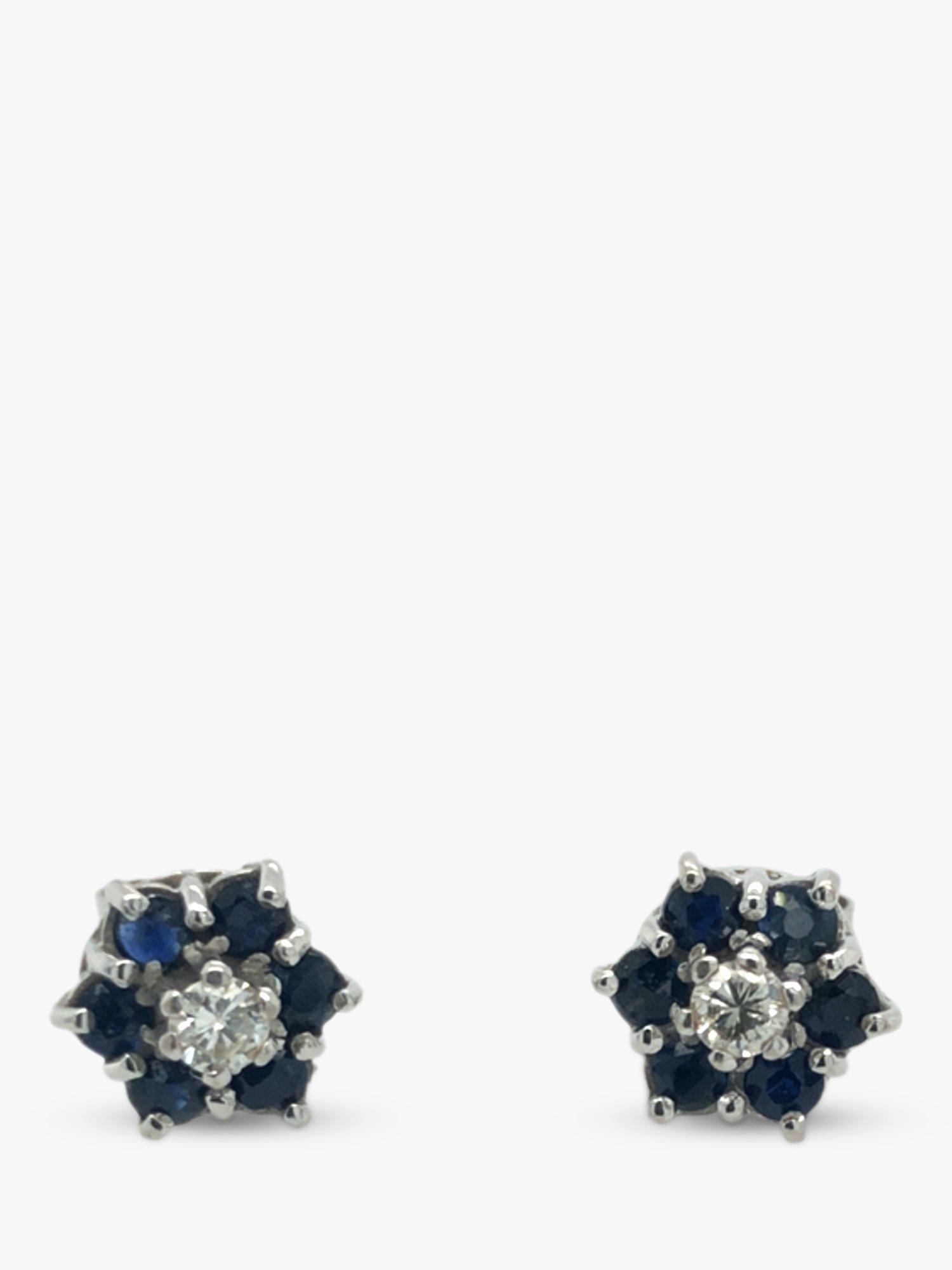 Vintage Fine Jewellery Pre-Loved 18ct White Gold Sapphire and Diamond Flower Stud Earrings, Dated Circa 1980s