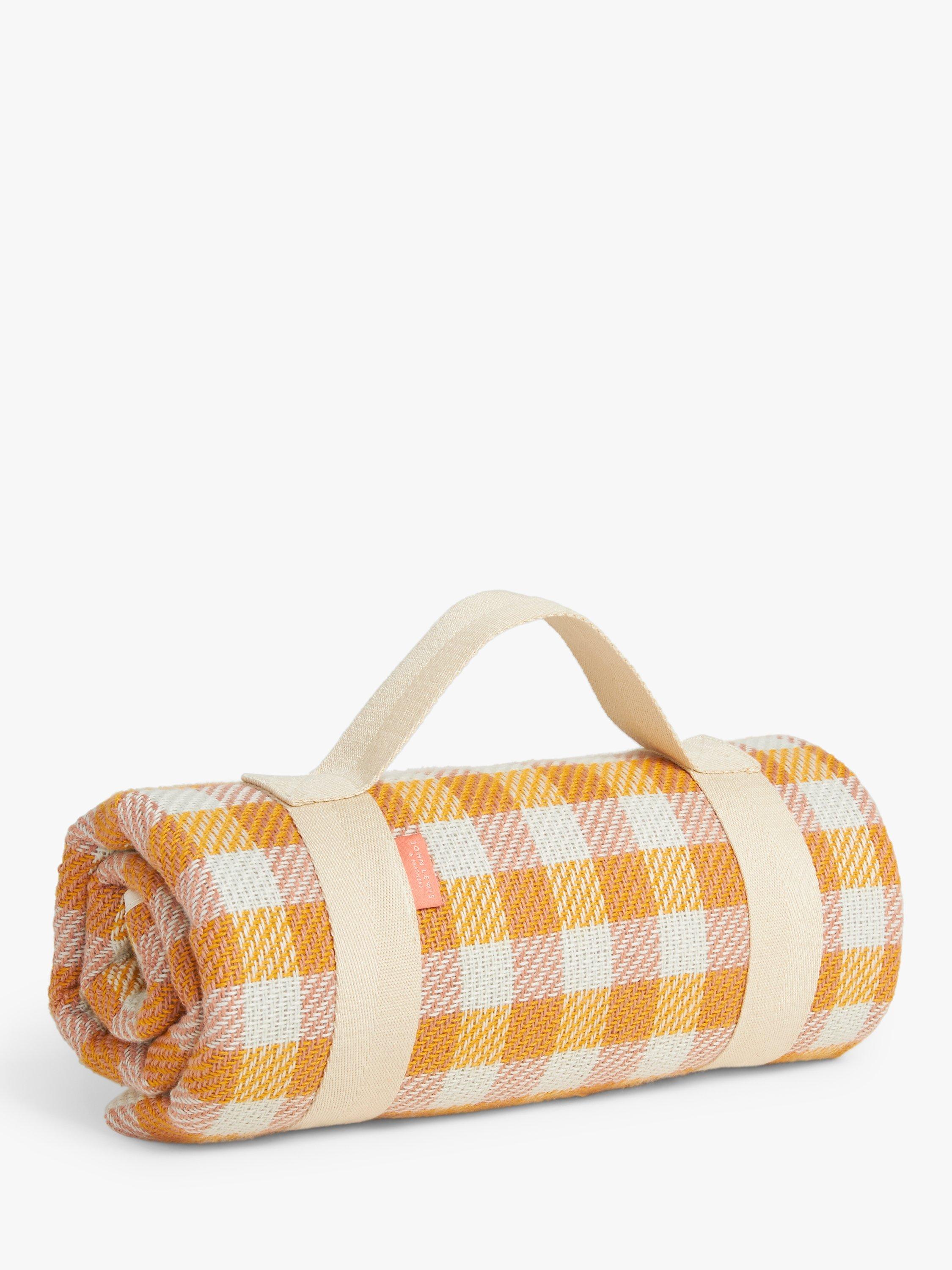 John Lewis Classic Check Picnic Rug, Orange/Pink