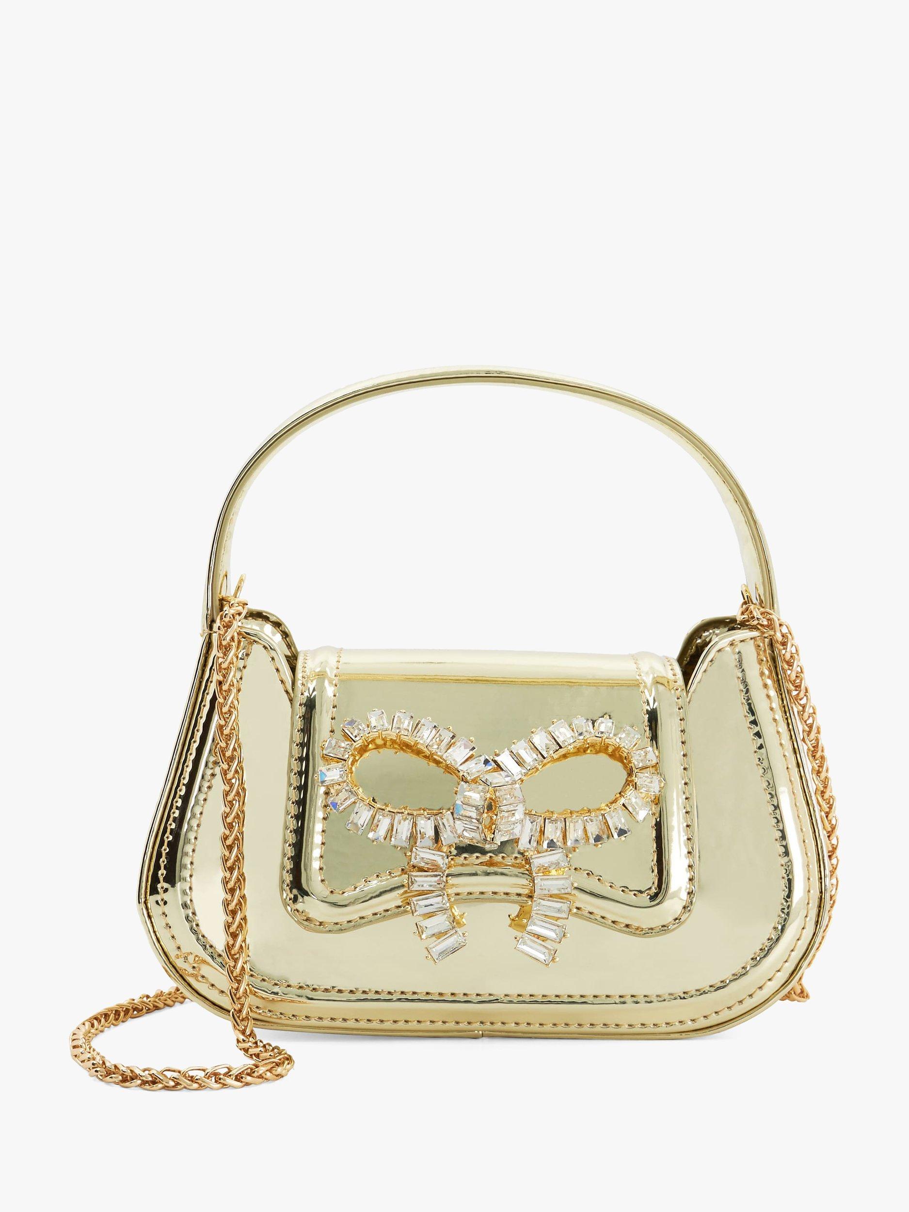 Dune Bowley Diamante Bow Bag, Gold