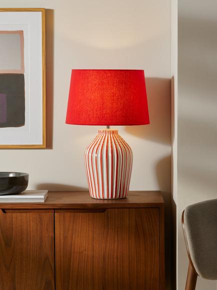 John Lewis Trevone Ceramic Table Lamp, Red - view 2, Red