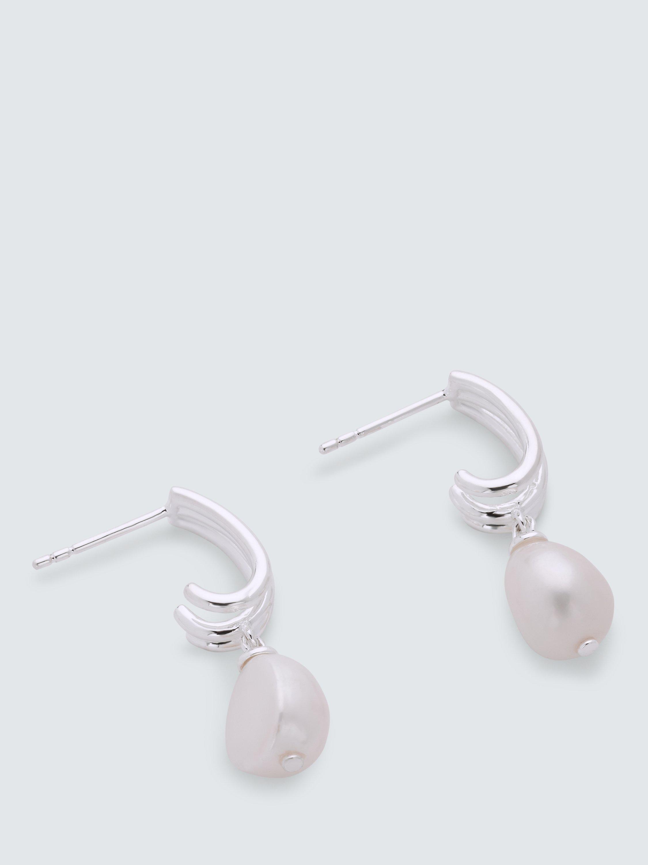 Product image 1 of 4, which shows John Lewis Gemstones & Baroque Pearl Drop Earrings, White Rhodium
