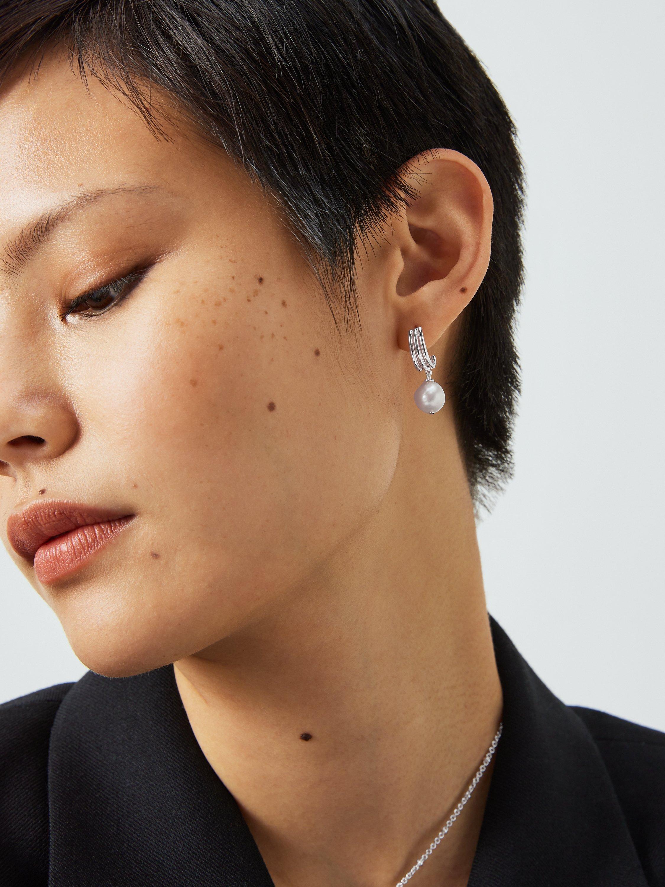 Product image 2 of 4, which shows John Lewis Gemstones & Baroque Pearl Drop Earrings, White Rhodium