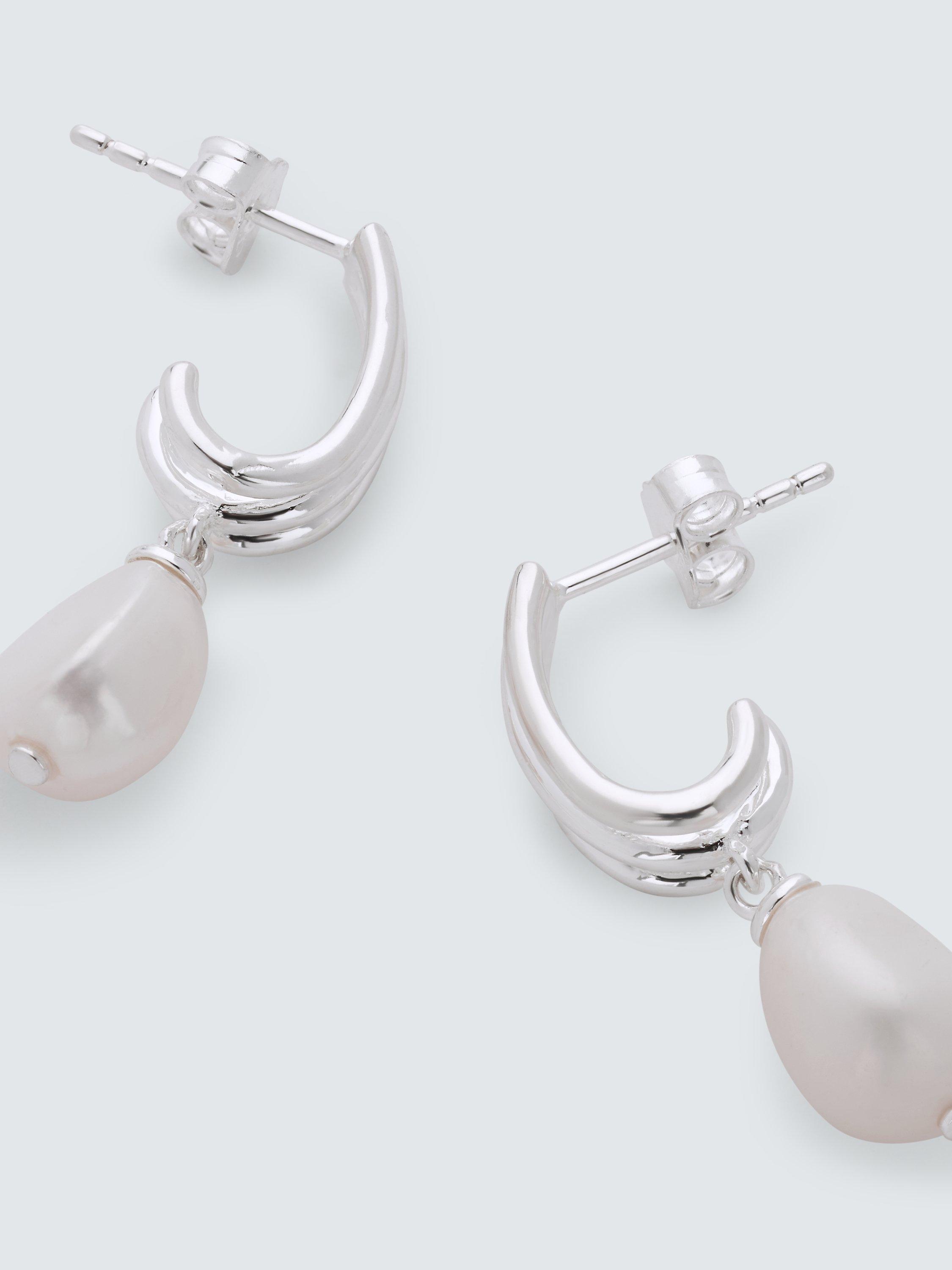 Product image 3 of 4, which shows John Lewis Gemstones & Baroque Pearl Drop Earrings, White Rhodium