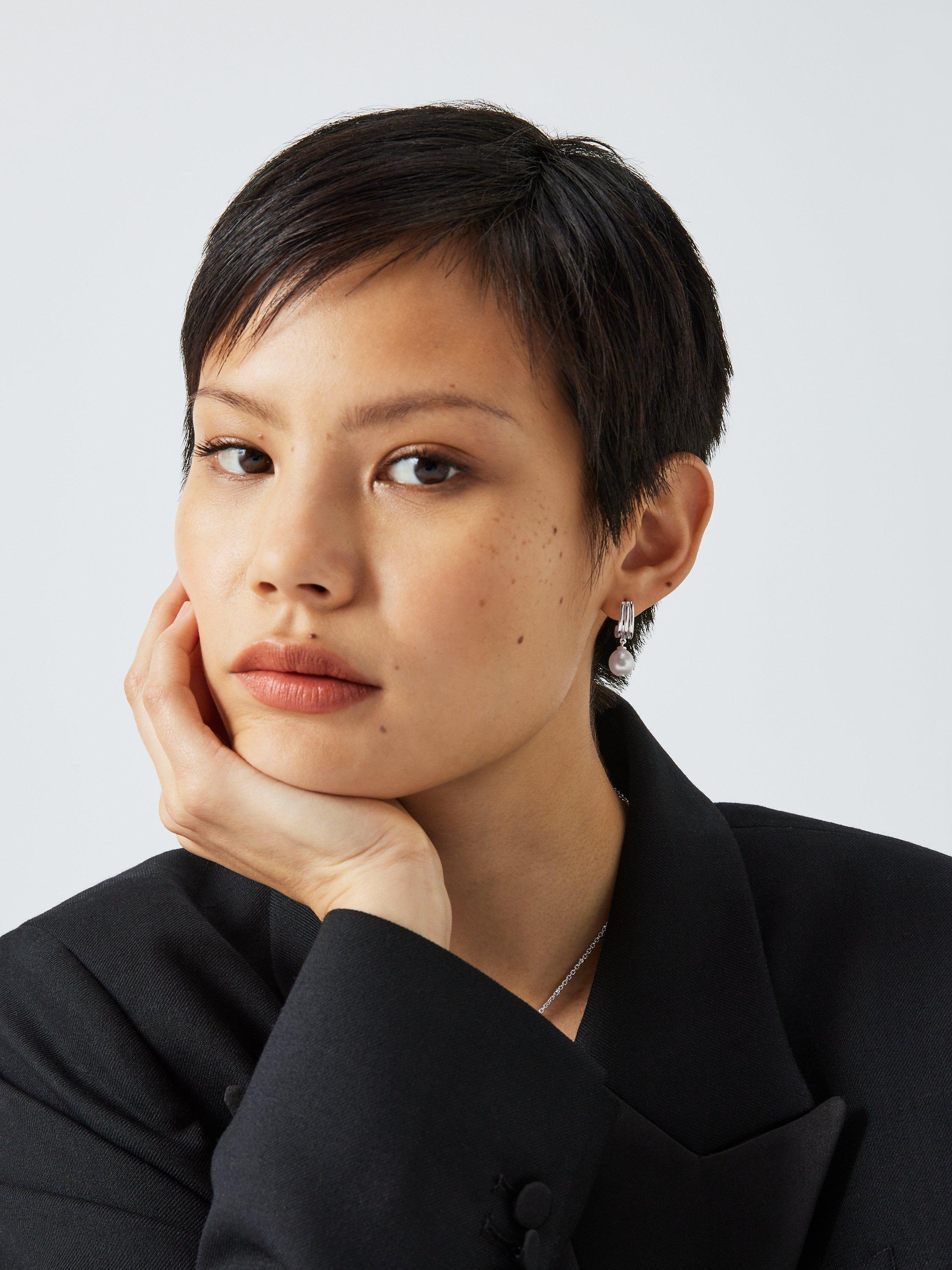 Product image 4 of 4, which shows John Lewis Gemstones & Baroque Pearl Drop Earrings, White Rhodium