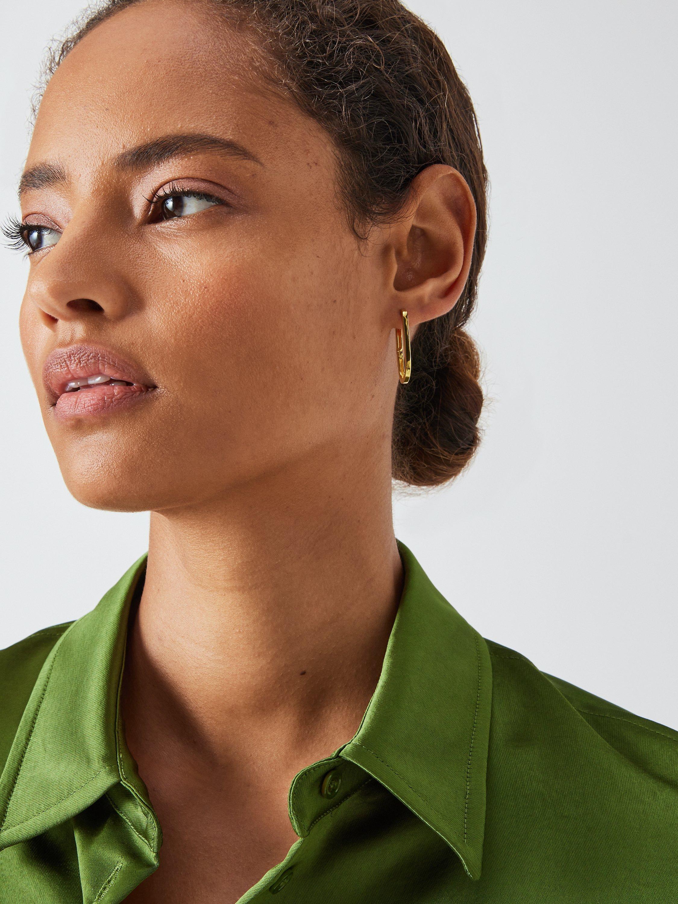 Product image 4 of 4, which shows John Lewis Earring Edit Oval Hoop Earrings, Gold