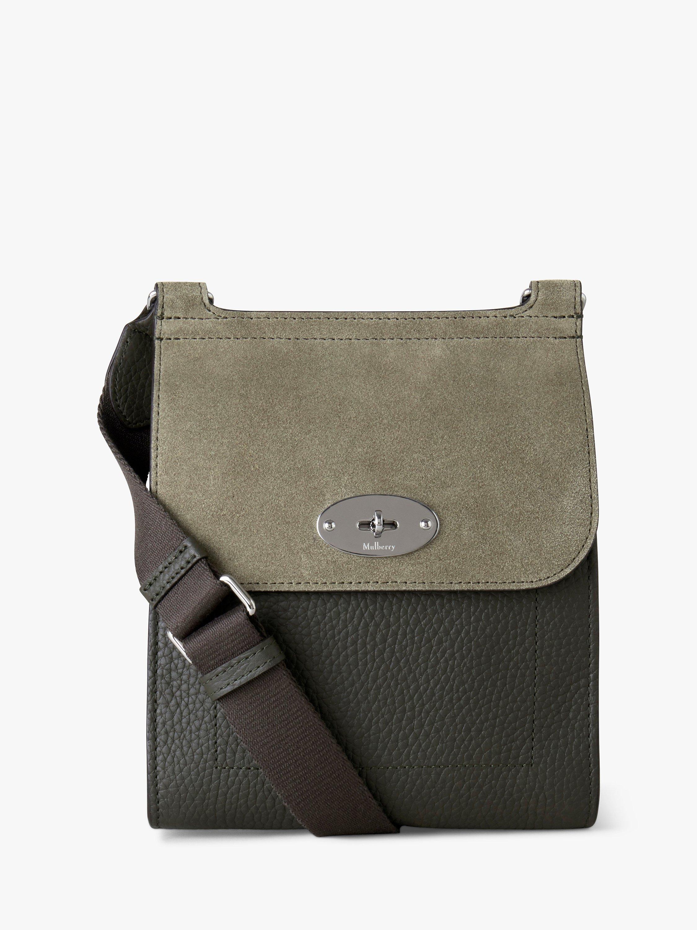 Mulberry Small Antony Grained Leather/Suede Messenger Bag, Dark Green/Olive