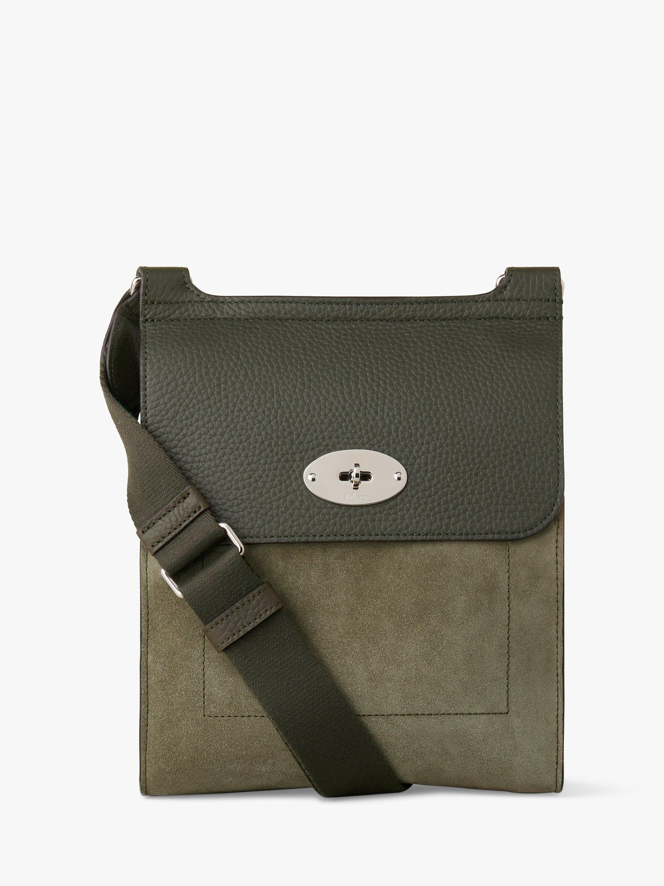 Mulberry Antony Grained Leather/Suede Messenger Bag, Olive/Dark Green