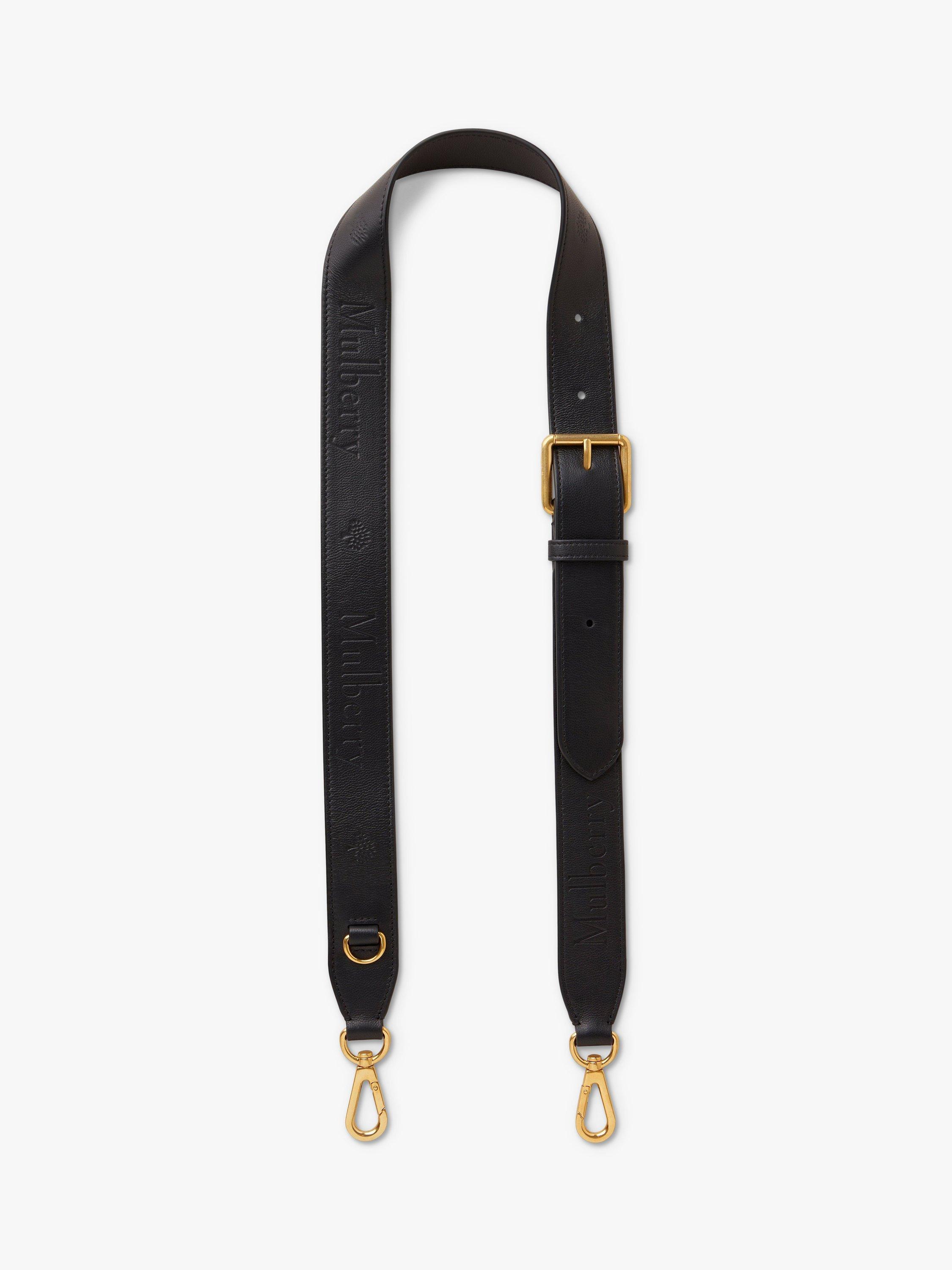 Mulberry Micro Classic Grain Leather Debossed Logo Bag Strap, Black