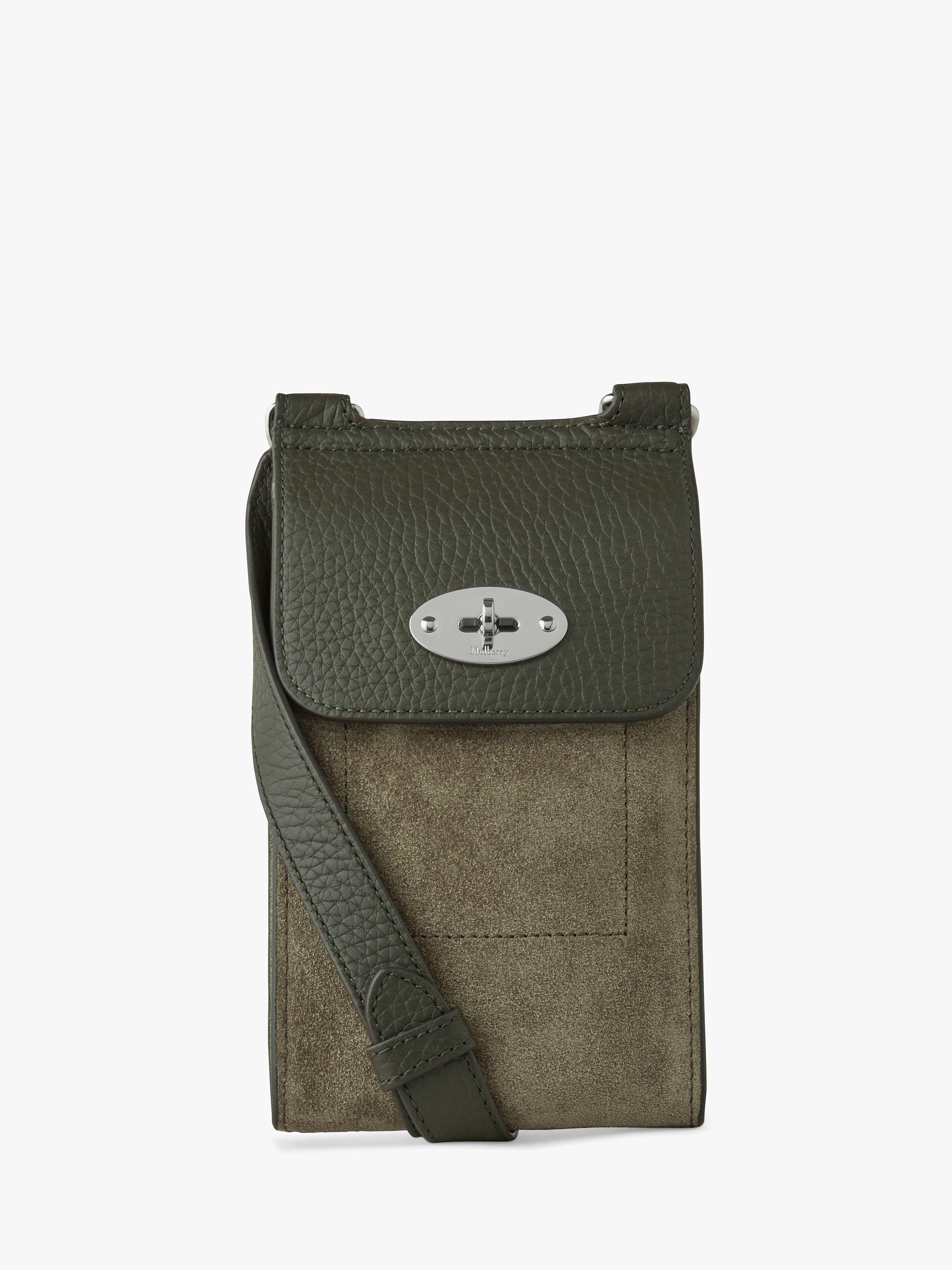 Mulberry Mini Antony Leather & Suede Crossbody Bag, Dark Green/Olive