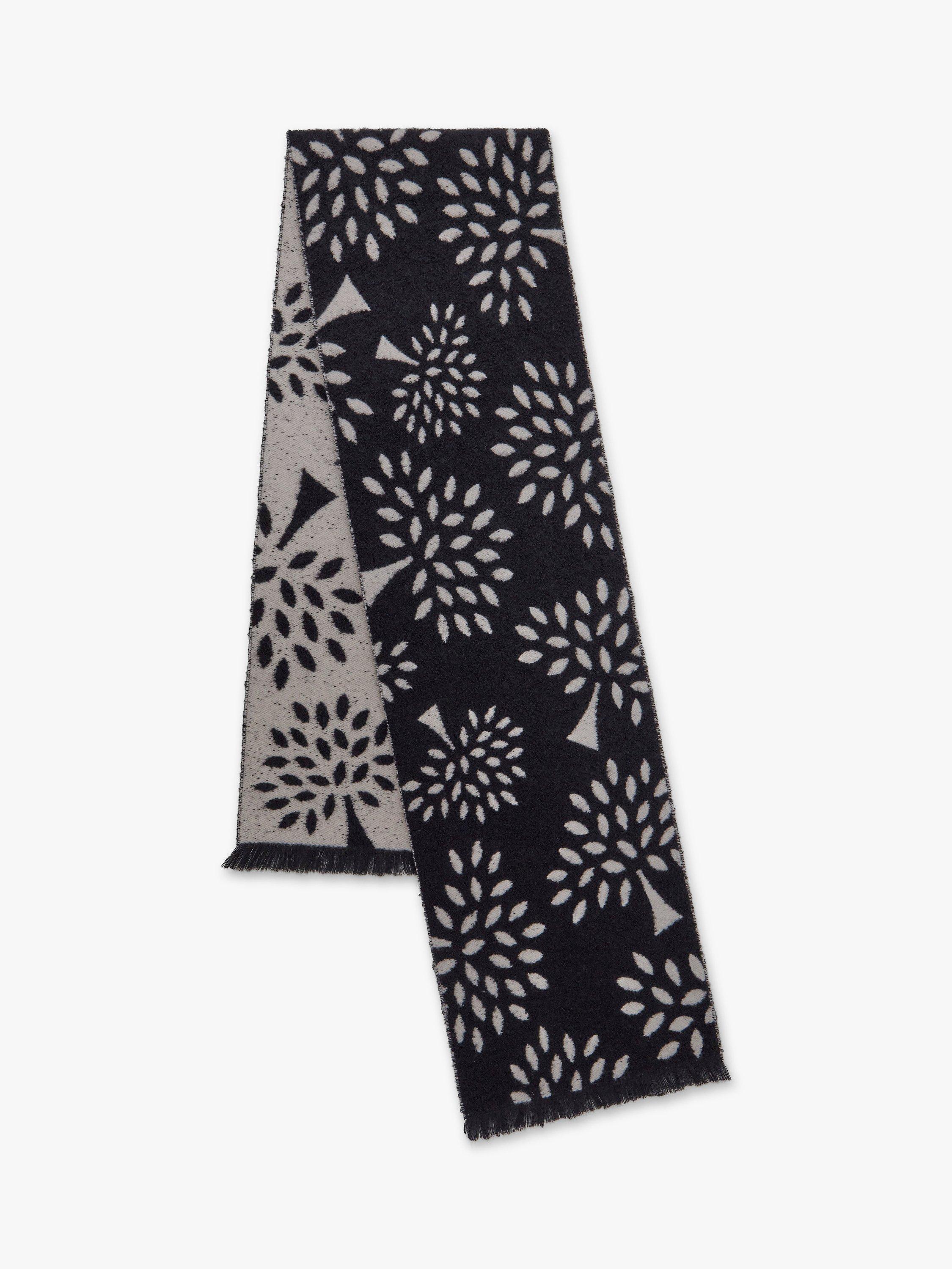 Mulberry Tree Textured Logo Wool Blend Scarf, Black/Ecru