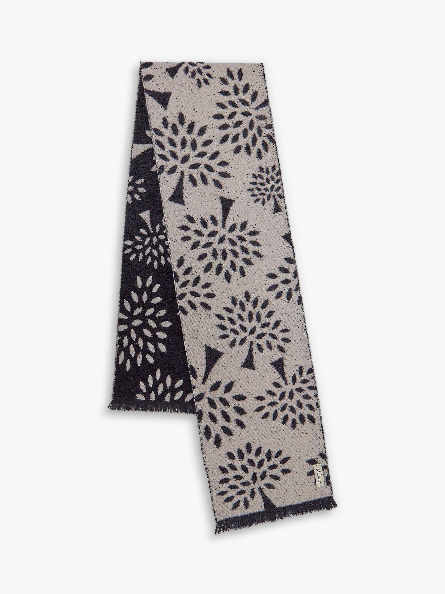 Mulberry Tree Textured Logo Wool Blend Scarf, Black/Ecru