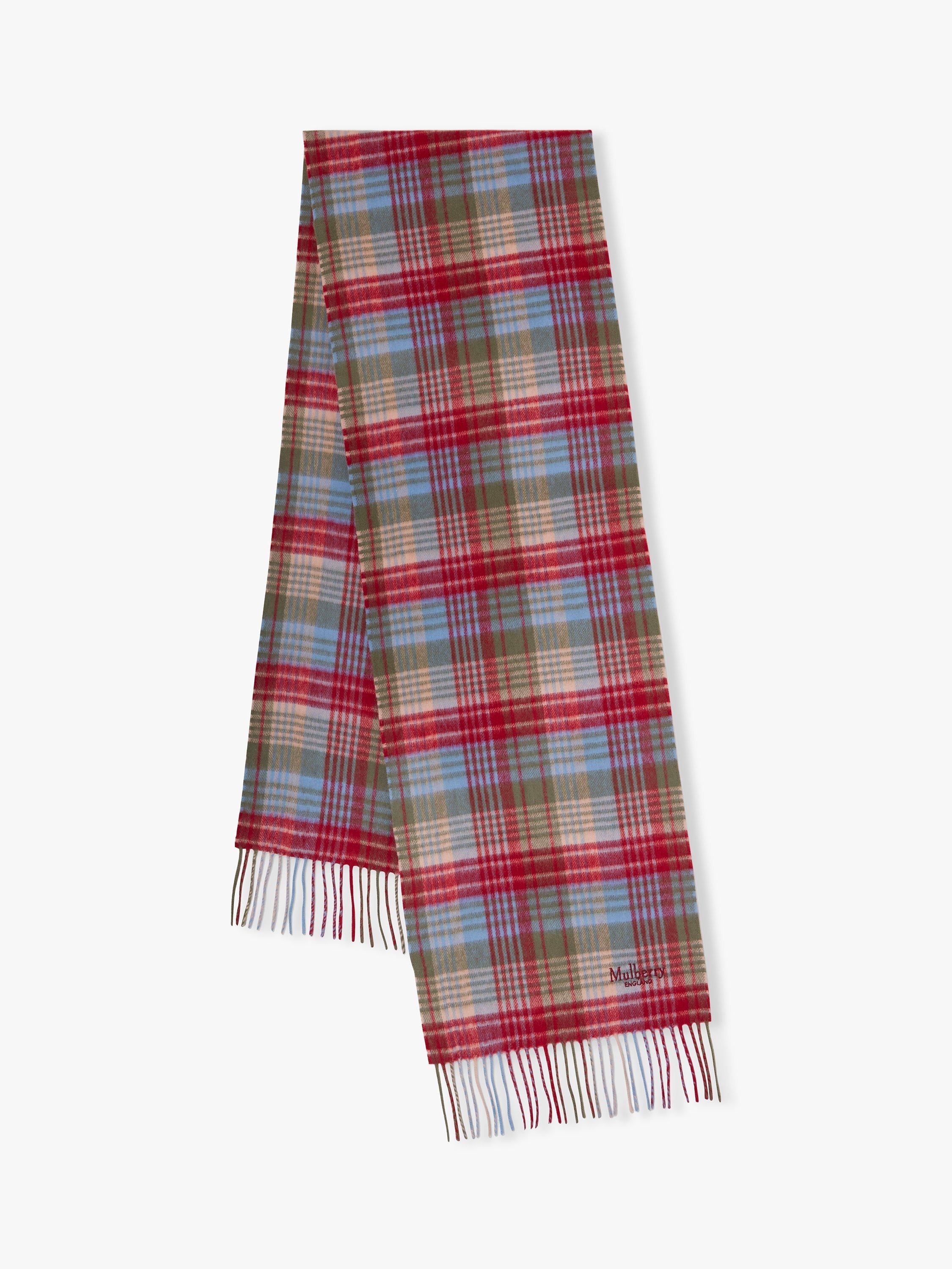 Product image 1 of 4, which shows Mulberry Heritage Merino Wool Check Scarf, Moss/Sky Blue