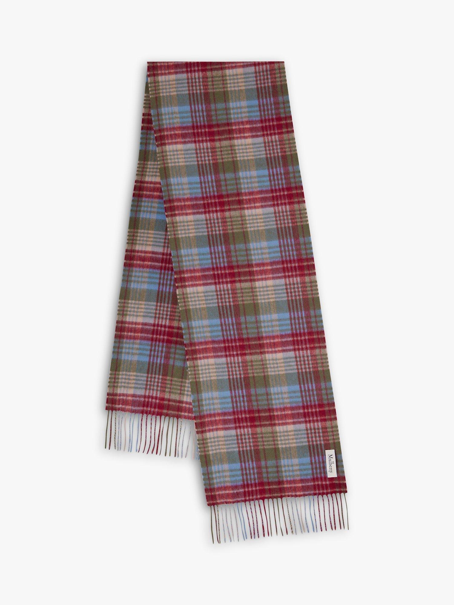 Product image 2 of 4, which shows Mulberry Heritage Merino Wool Check Scarf, Moss/Sky Blue