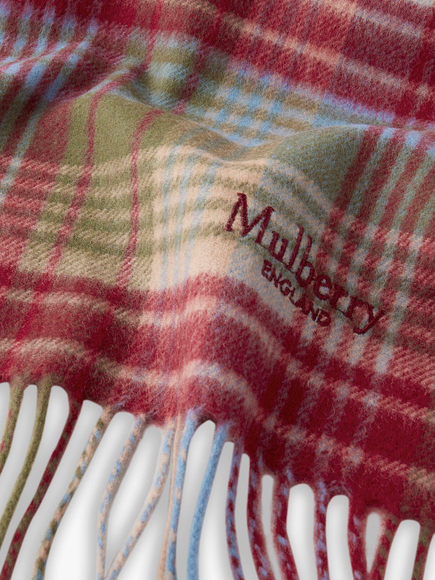 Product image 3 of 4, which shows Mulberry Heritage Merino Wool Check Scarf, Moss/Sky Blue