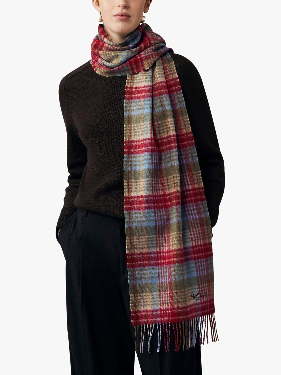 Product image 4 of 4, which shows Mulberry Heritage Merino Wool Check Scarf, Moss/Sky Blue