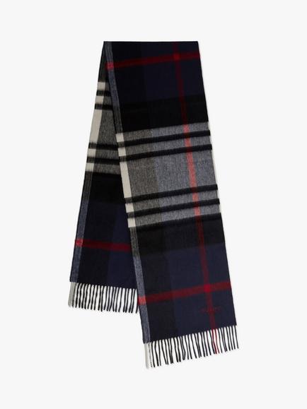 Mulberry Small Check Merino Lambswool Scarf, Night Sky/Lancaster Red