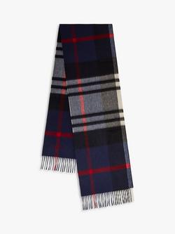 Mulberry Small Check Merino Lambswool Scarf - view 2, Night Sky & Lancaster Red