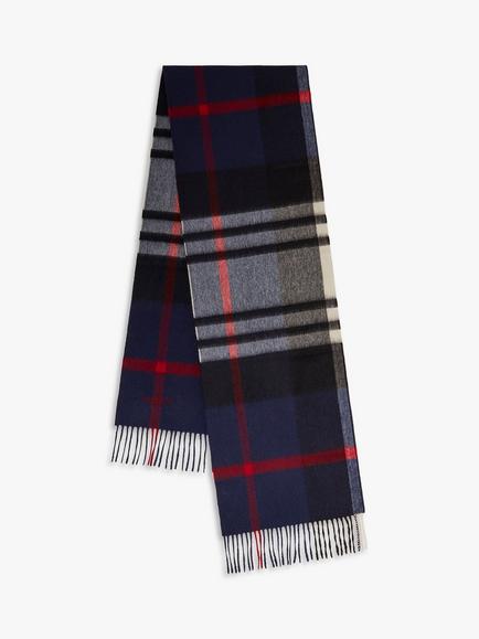 Mulberry Small Check Merino Lambswool Scarf - view 2, Night Sky/Lancaster Red
