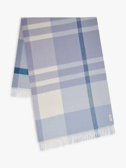 Mulberry Large Check Merino Wool Scarf - view 2, Poplin Blue & White