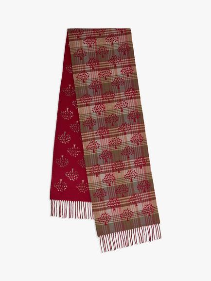 Mulberry Heritage Check & Tree Merino Wool Scarf, Moss