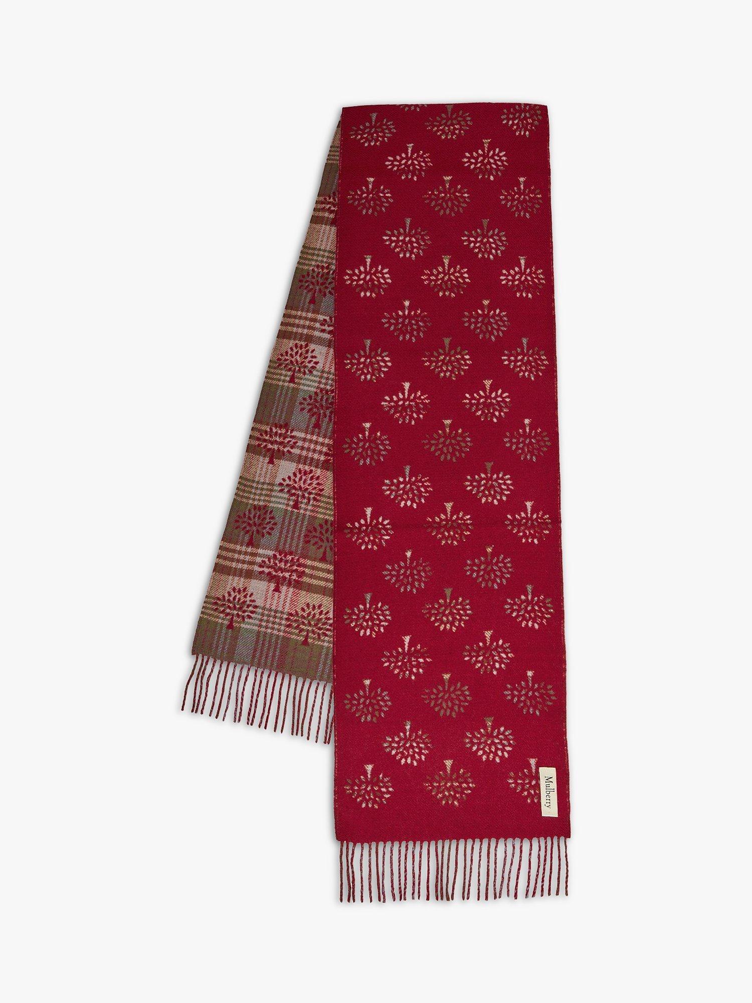Product image 2 of 4, which shows Mulberry Heritage Check & Tree Merino Wool Scarf, Moss
